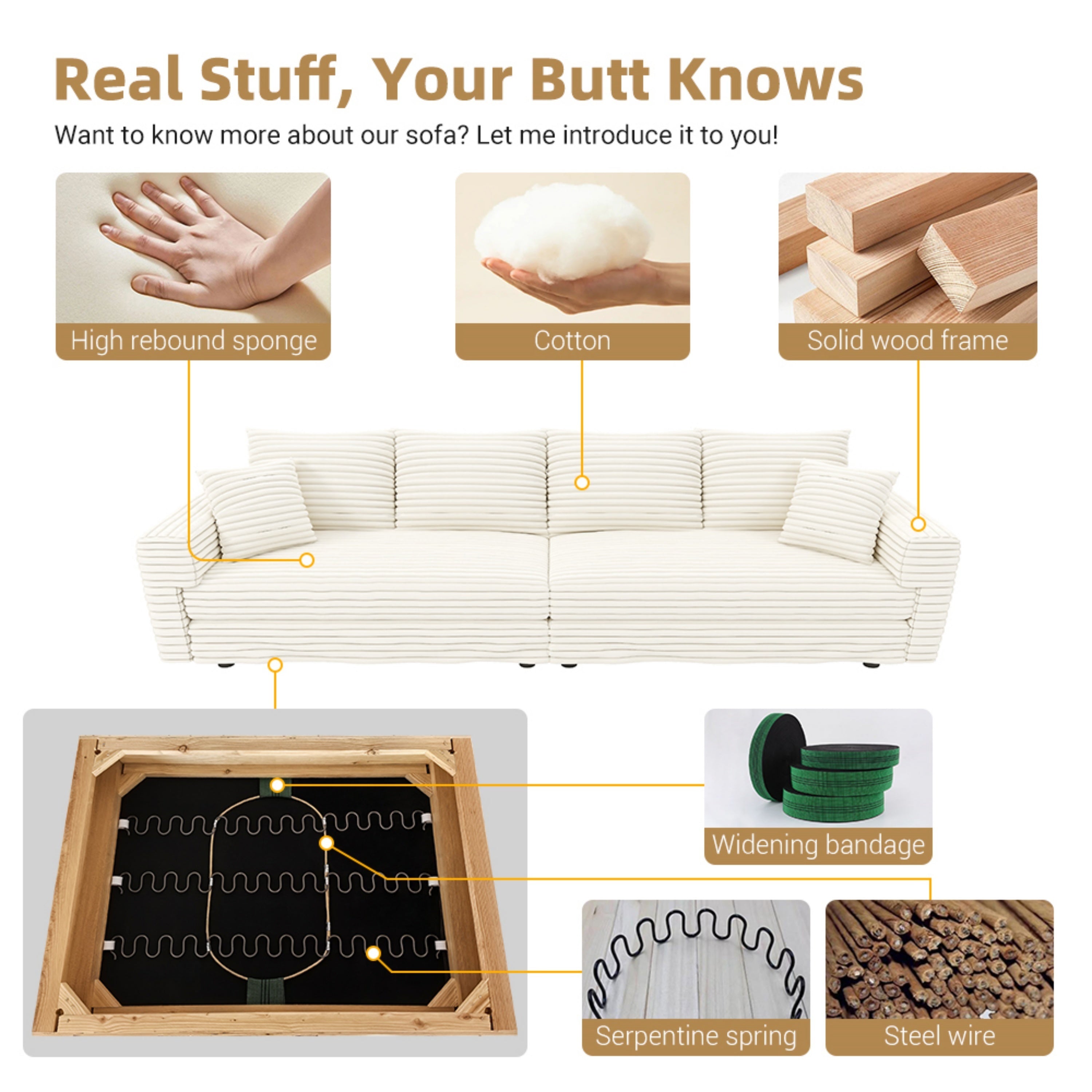 Modern 4 Seat Comfy Upholstered Sofa + Ottoman Option
