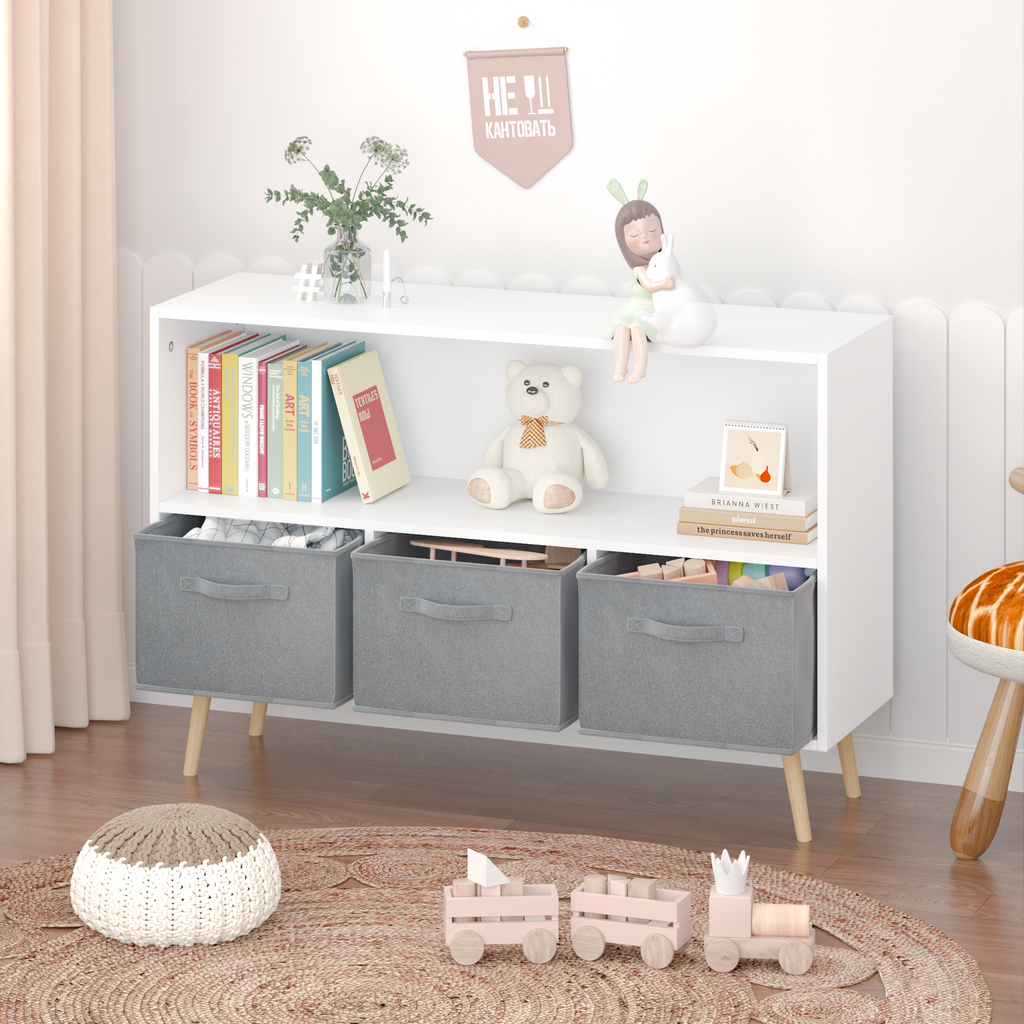 Children's Book Display Kids Bookcase with 3 Fabric Bins