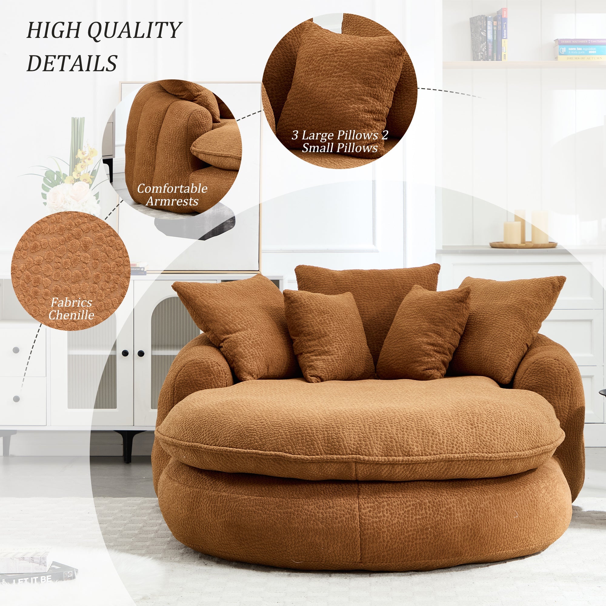 Oversized Oval Upholstered Bean Bag Sofa
