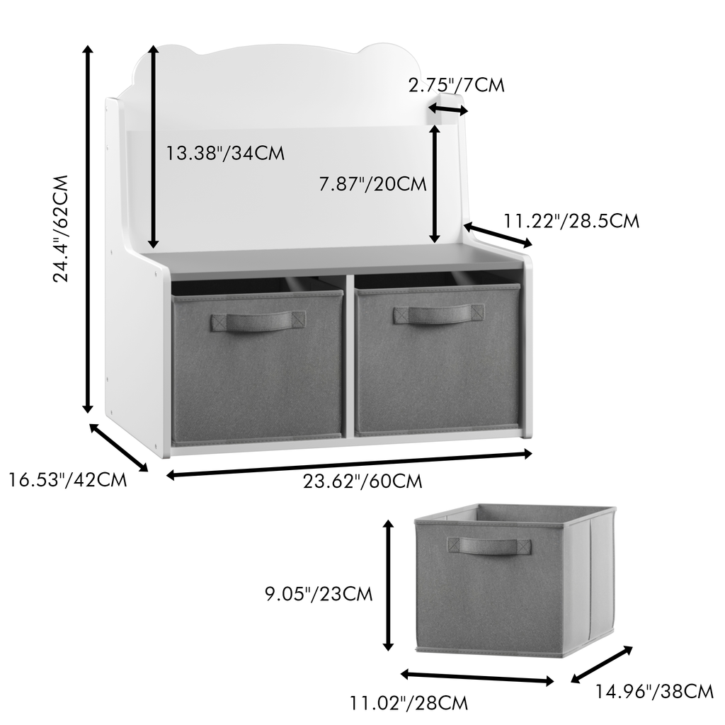 Kids Bookshelf with Storage Bins Wooden Bookcase