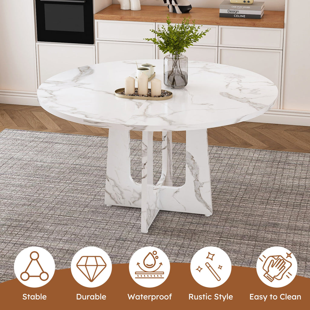 Modern 47.24' Round Dining Table with Marble White Finish