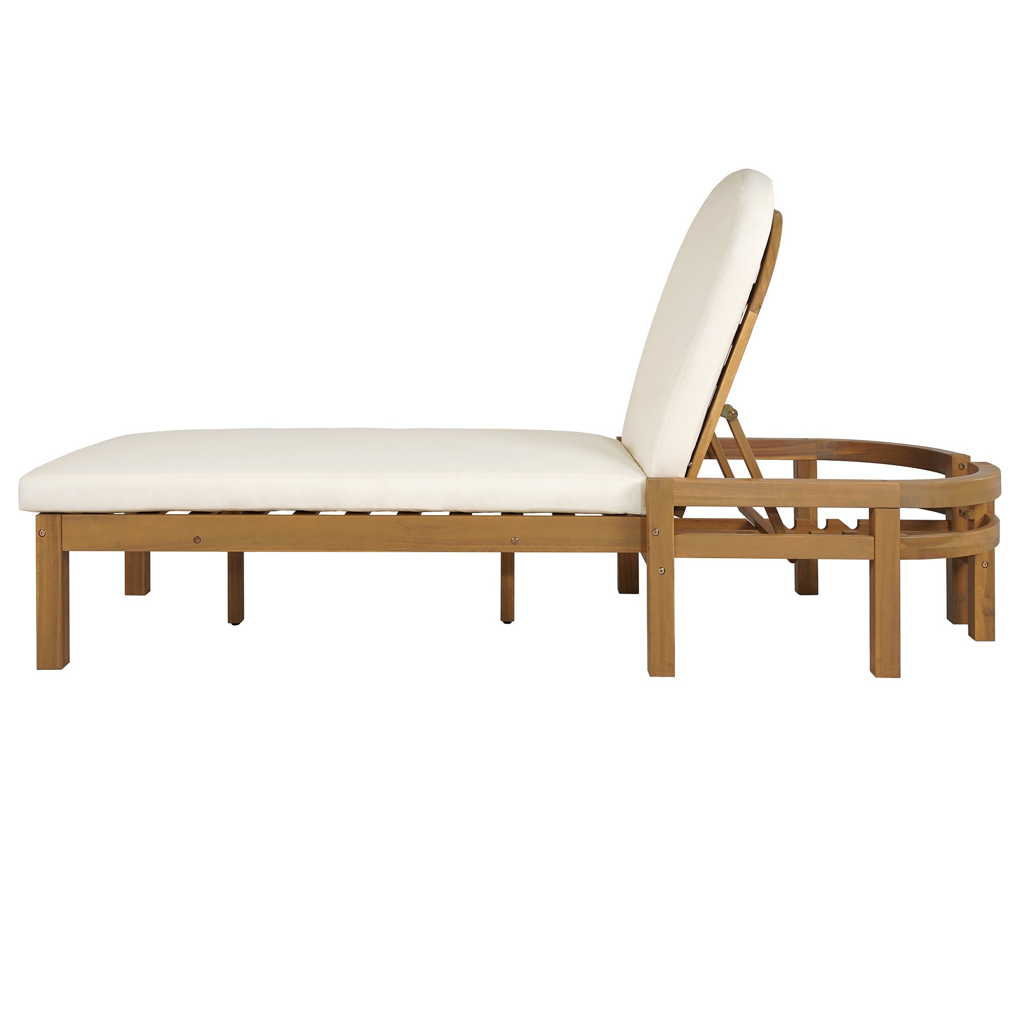 Acacia Wood Chaise Lounge Chairs 5-Position Adjustable Backrest for Patio Poolside
