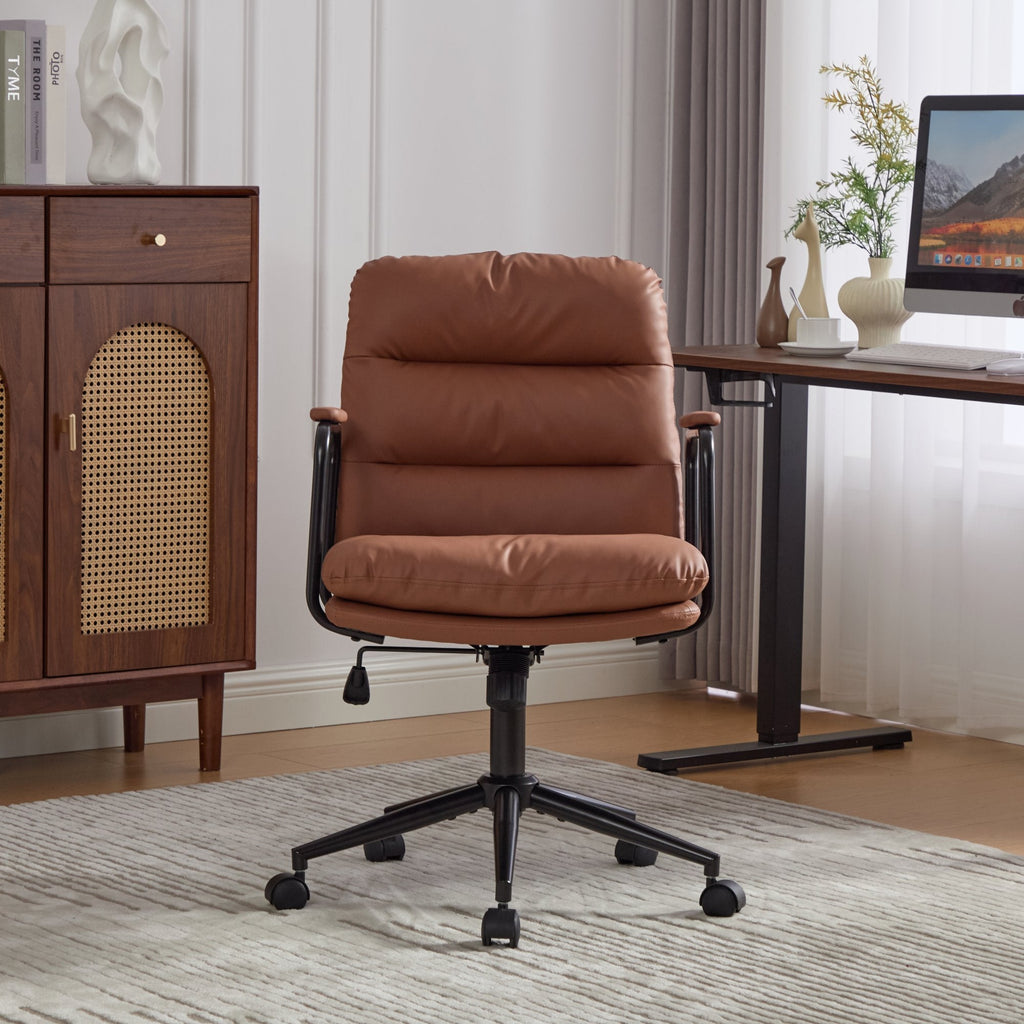 Mid Back Home Office Ergonomic PU Leather Computer Rolling Swivel Chair