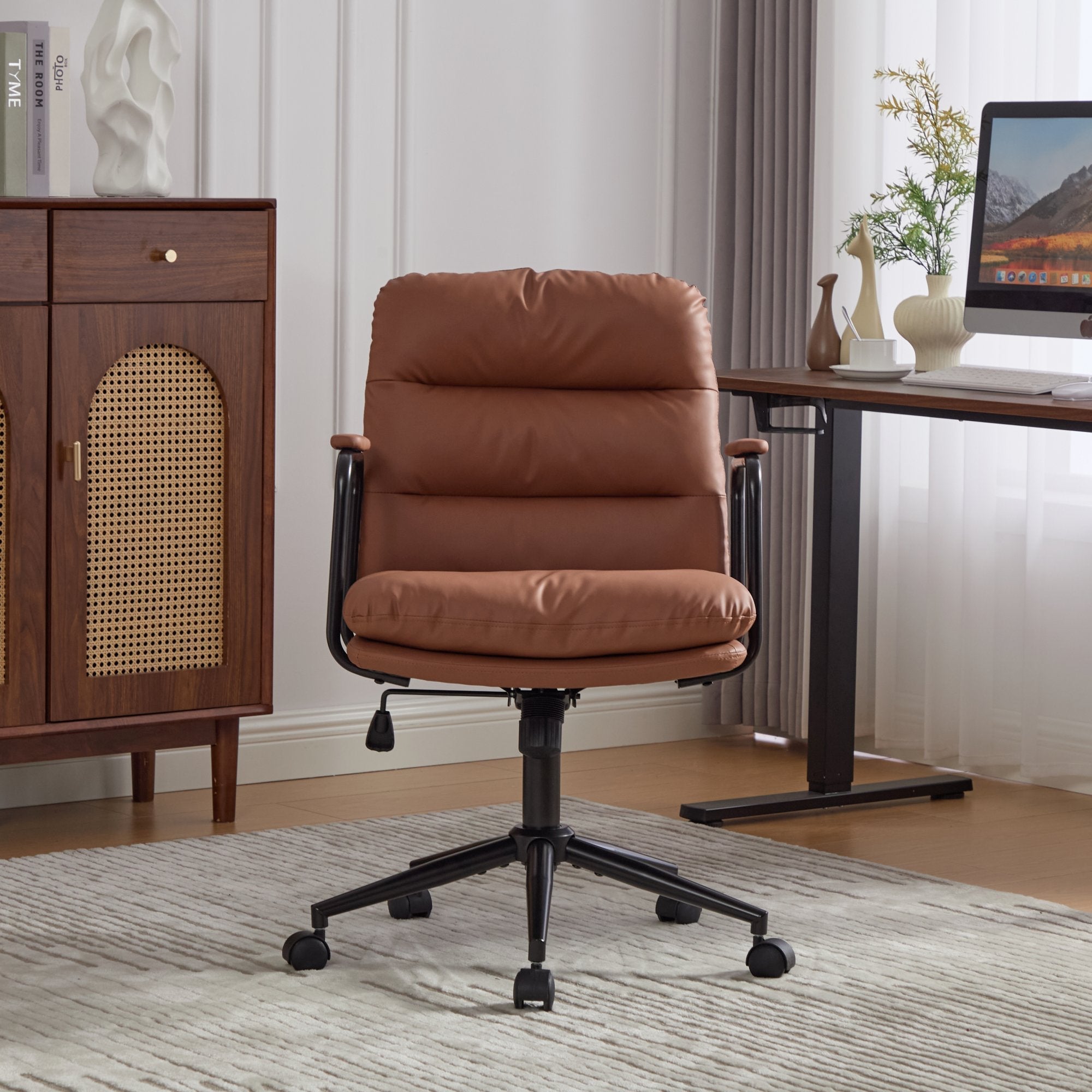 Mid Back Home Office Ergonomic PU Leather Computer Rolling Swivel Chair