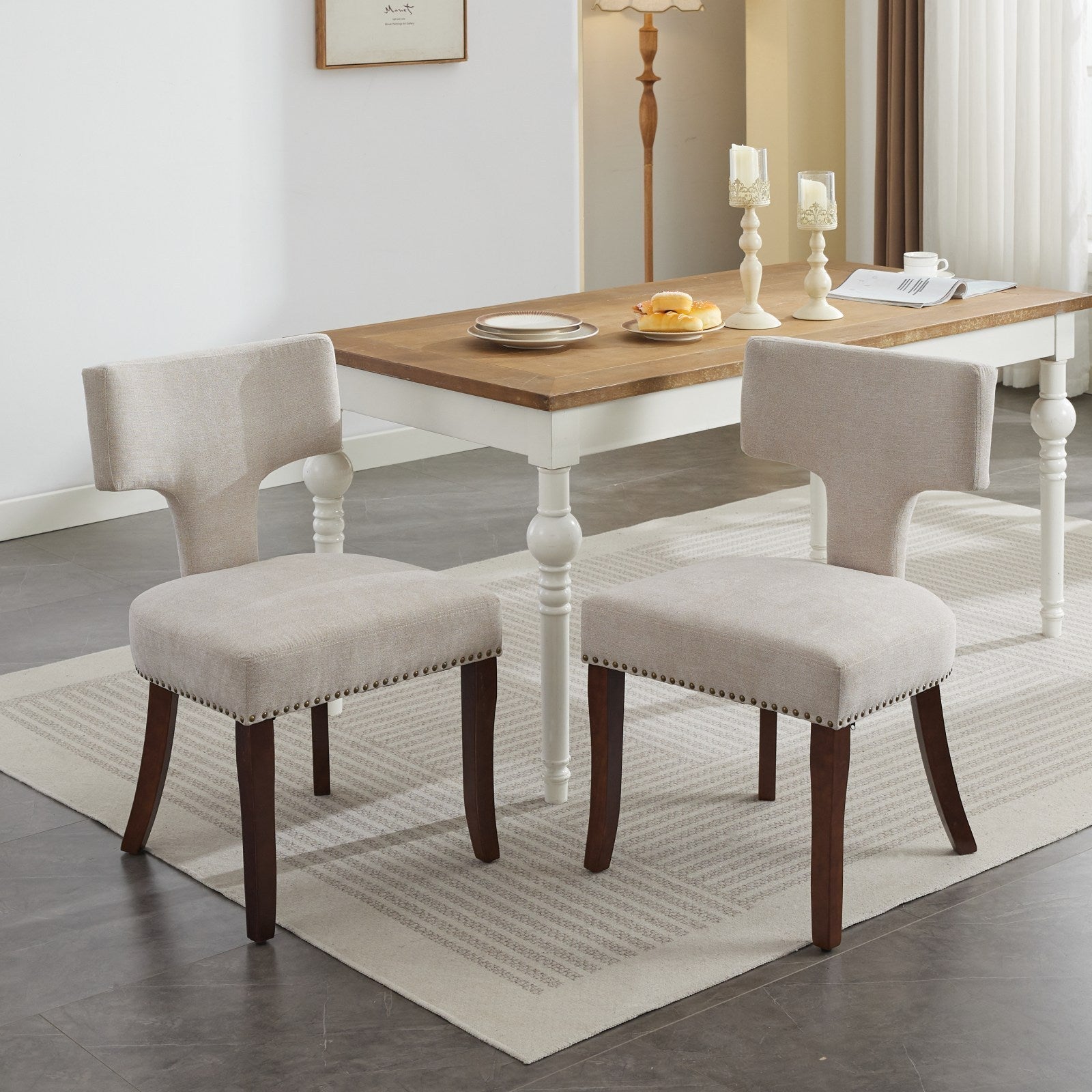 Mid Century Farmhouse Linen Fabric Dining Chairs (Set of 2)