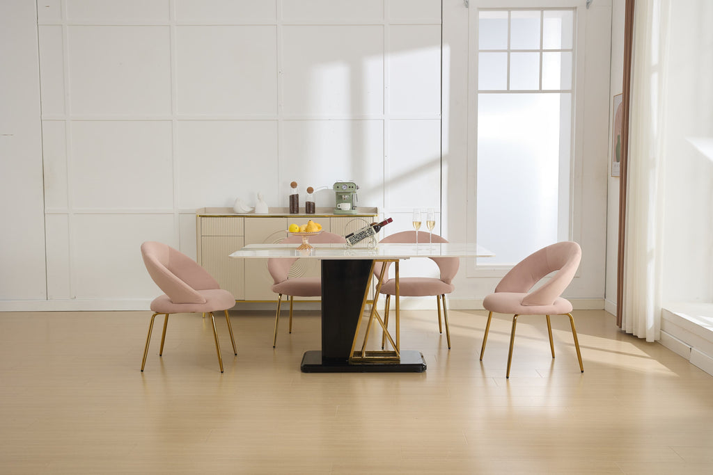 Velvet/Teddy Fabric Dining Chairs with Curved Backrest