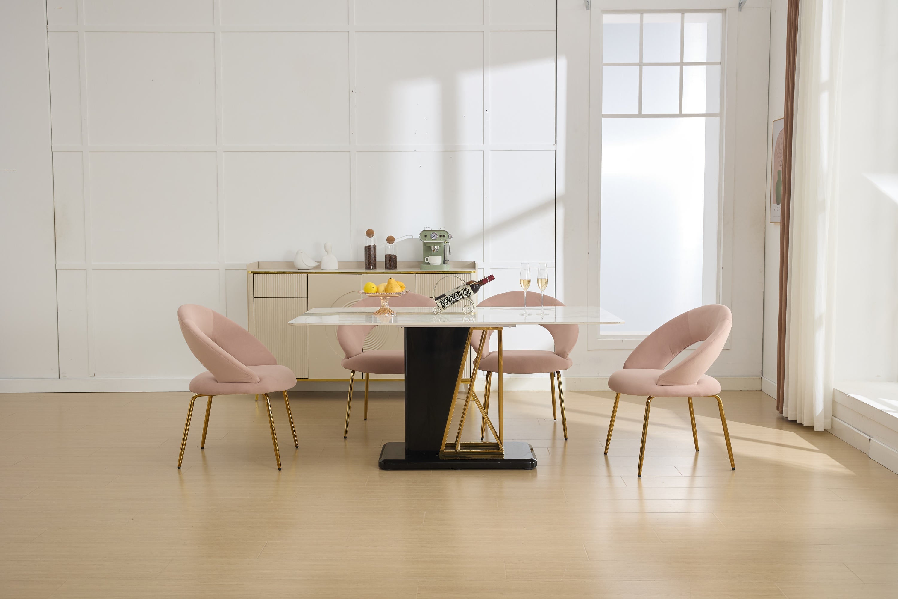 Velvet/Teddy Fabric Dining Chairs with Curved Backrest