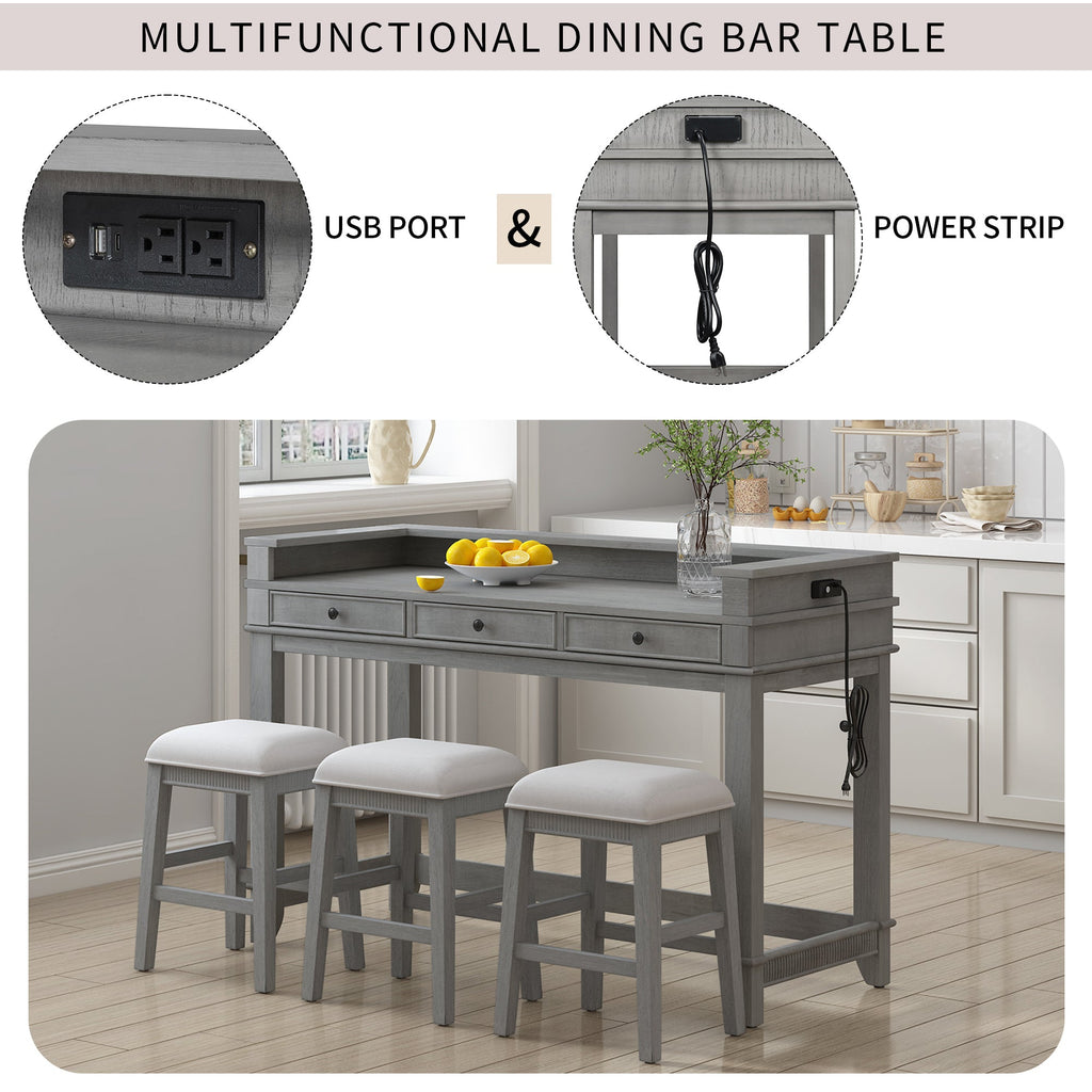 Retro Kitchen Table and Chairs Set with 3 Storage Drawers