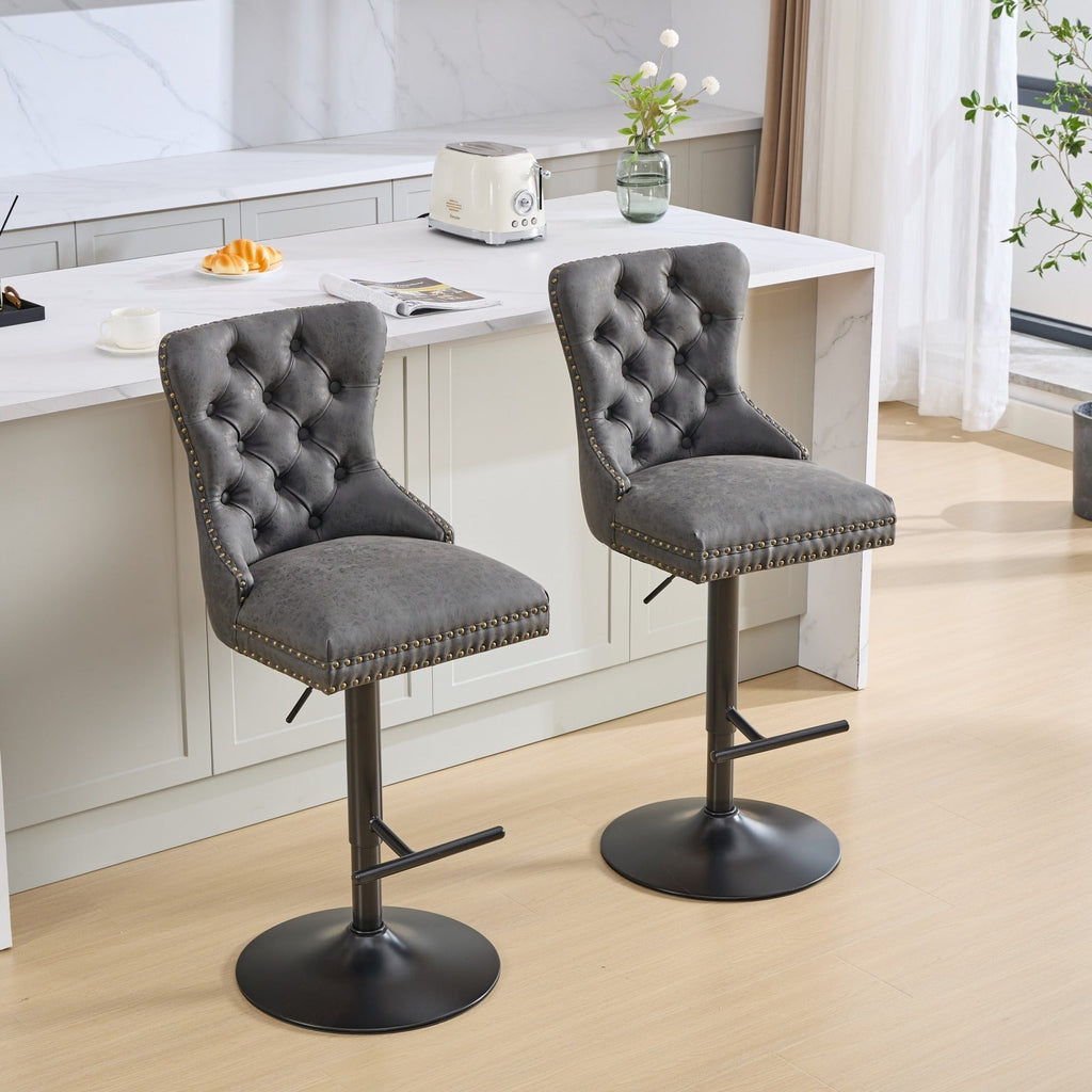 Aged and Retro PU Swivel Barstools Adjusatble Seat Height (Set of 2)