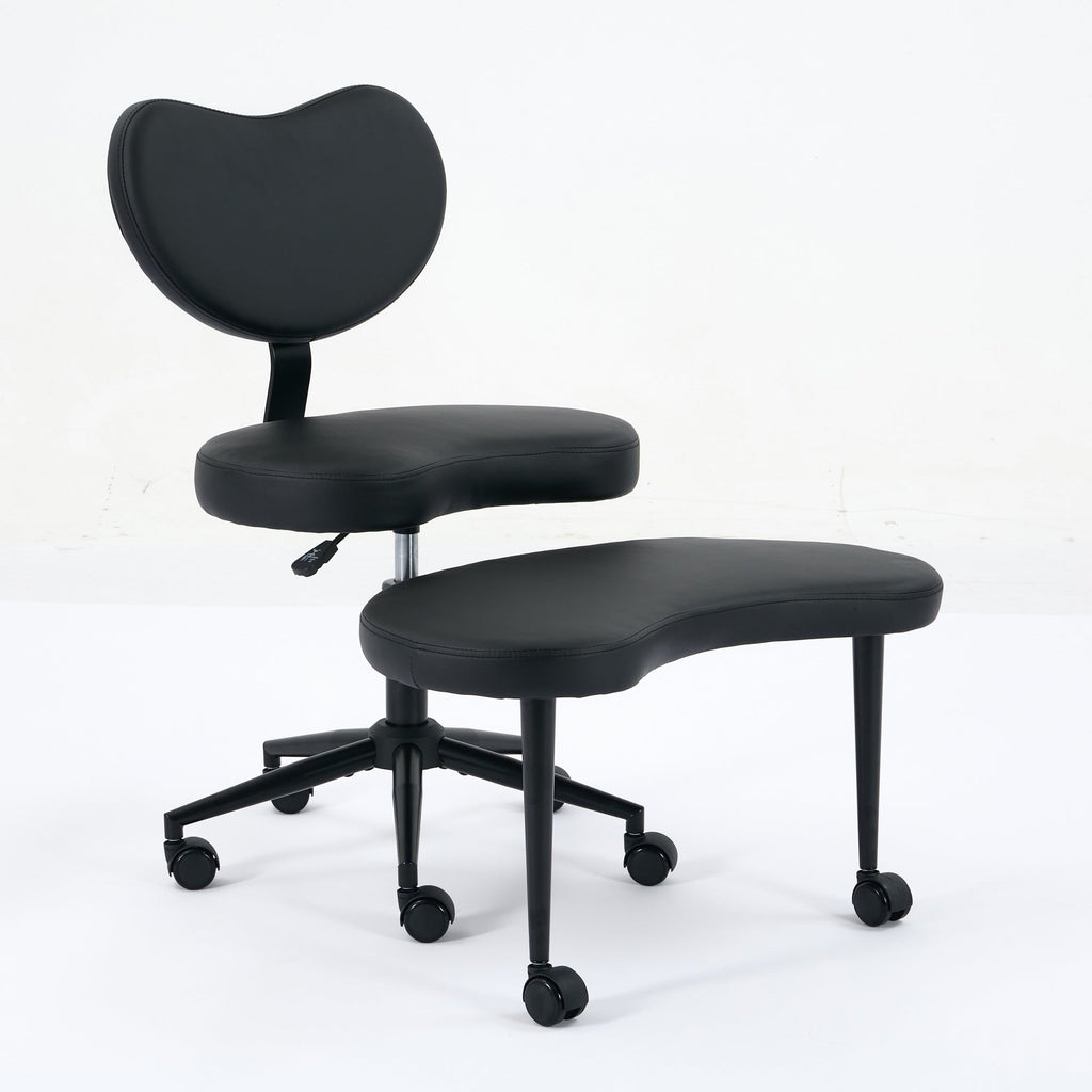 Black Flexible Design Meditation Cross Legged PU Leather Chair with Wheels