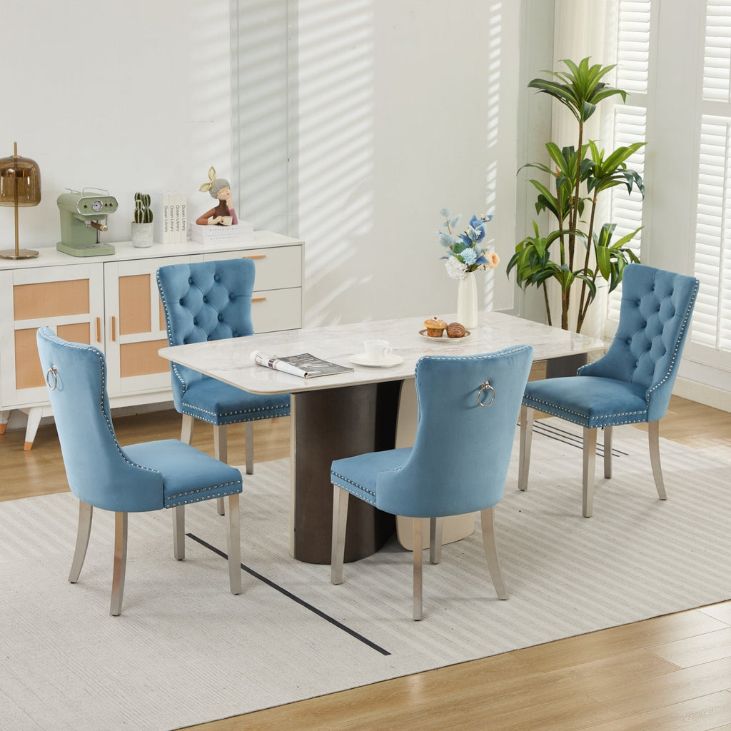 Modern High-end Tufted Solid Wood Velvet Dining Chairs (Set of 2)