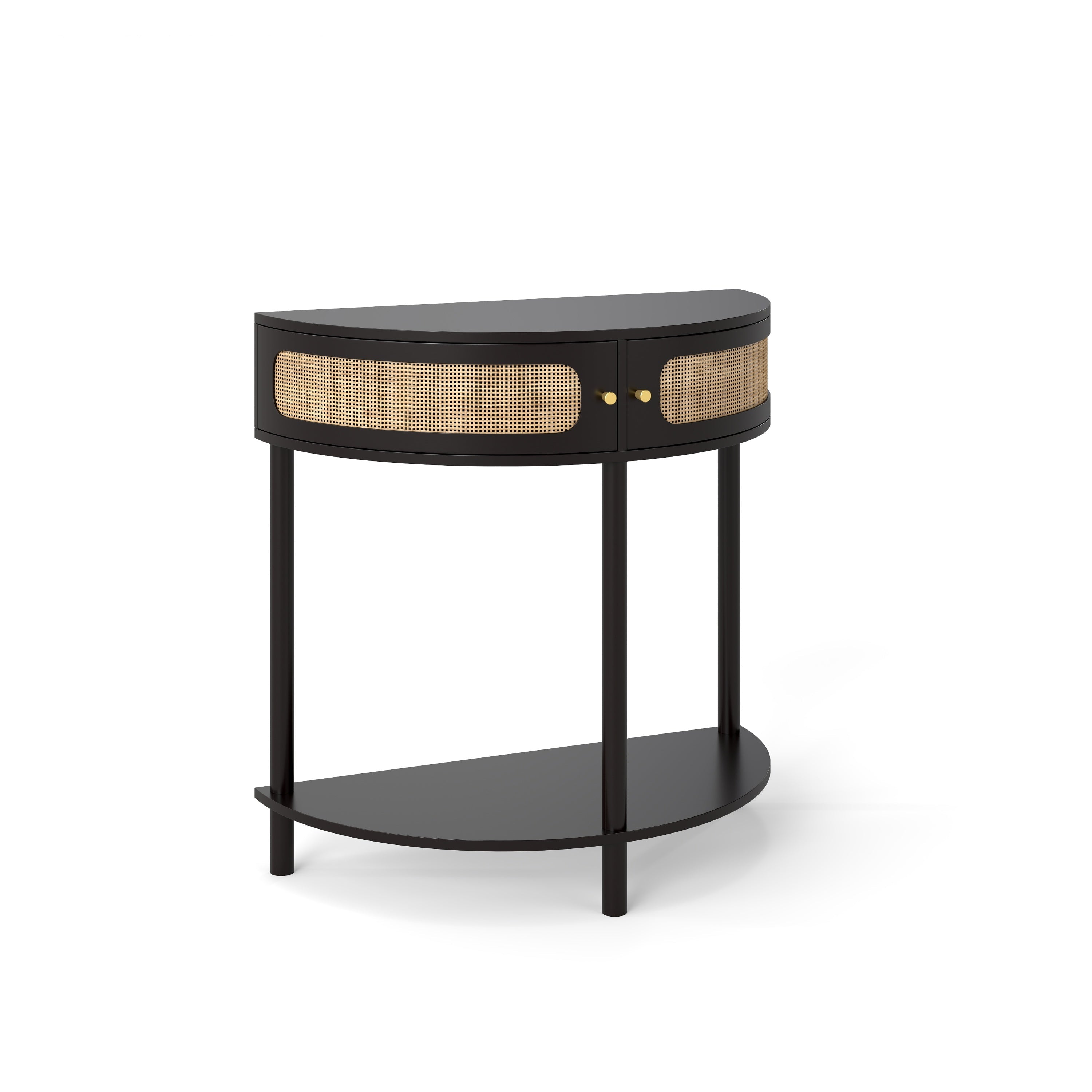 Rattan Semi Circle End Table with 2 Rattan Storage Cabinet