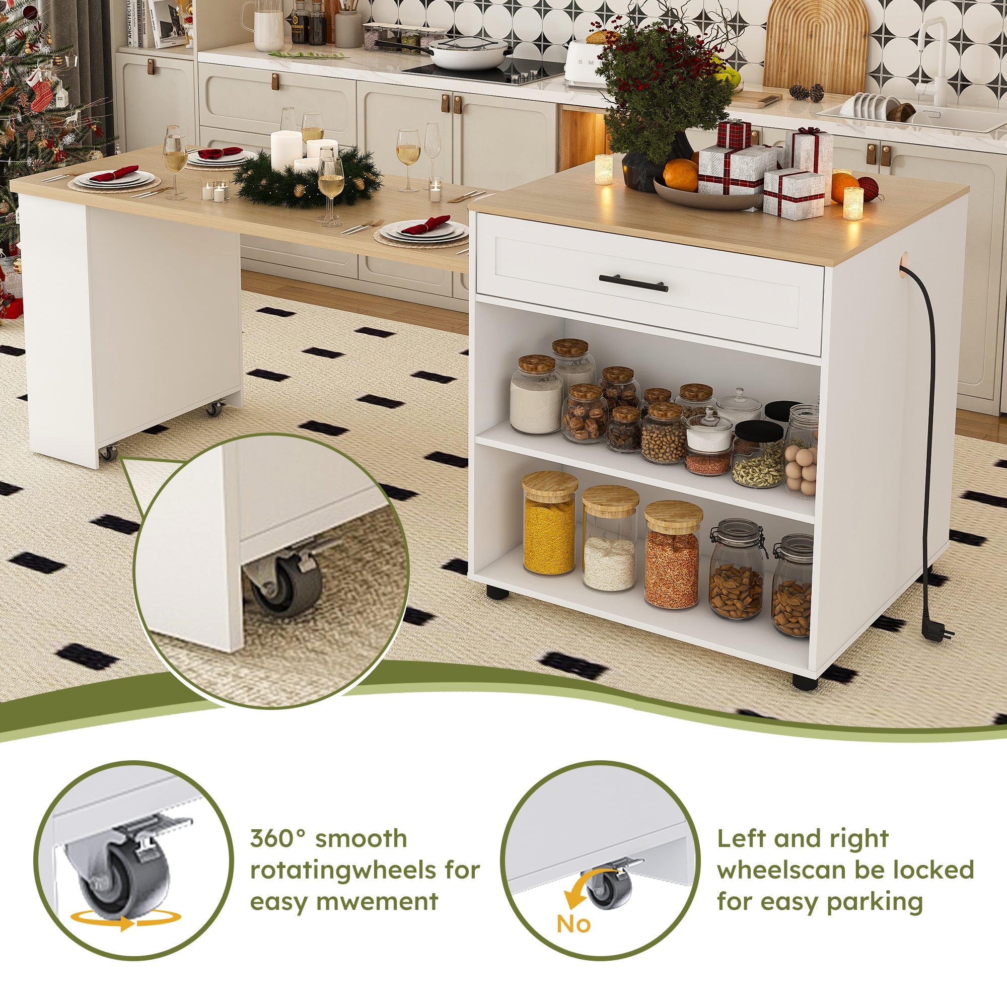 Expandable Kitchen Island with Dining Table