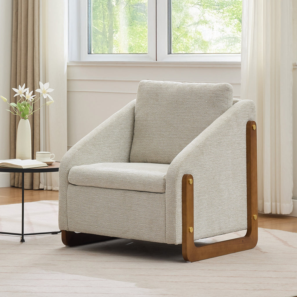 Modern Upholstered Armchair with Wooden Side Frame