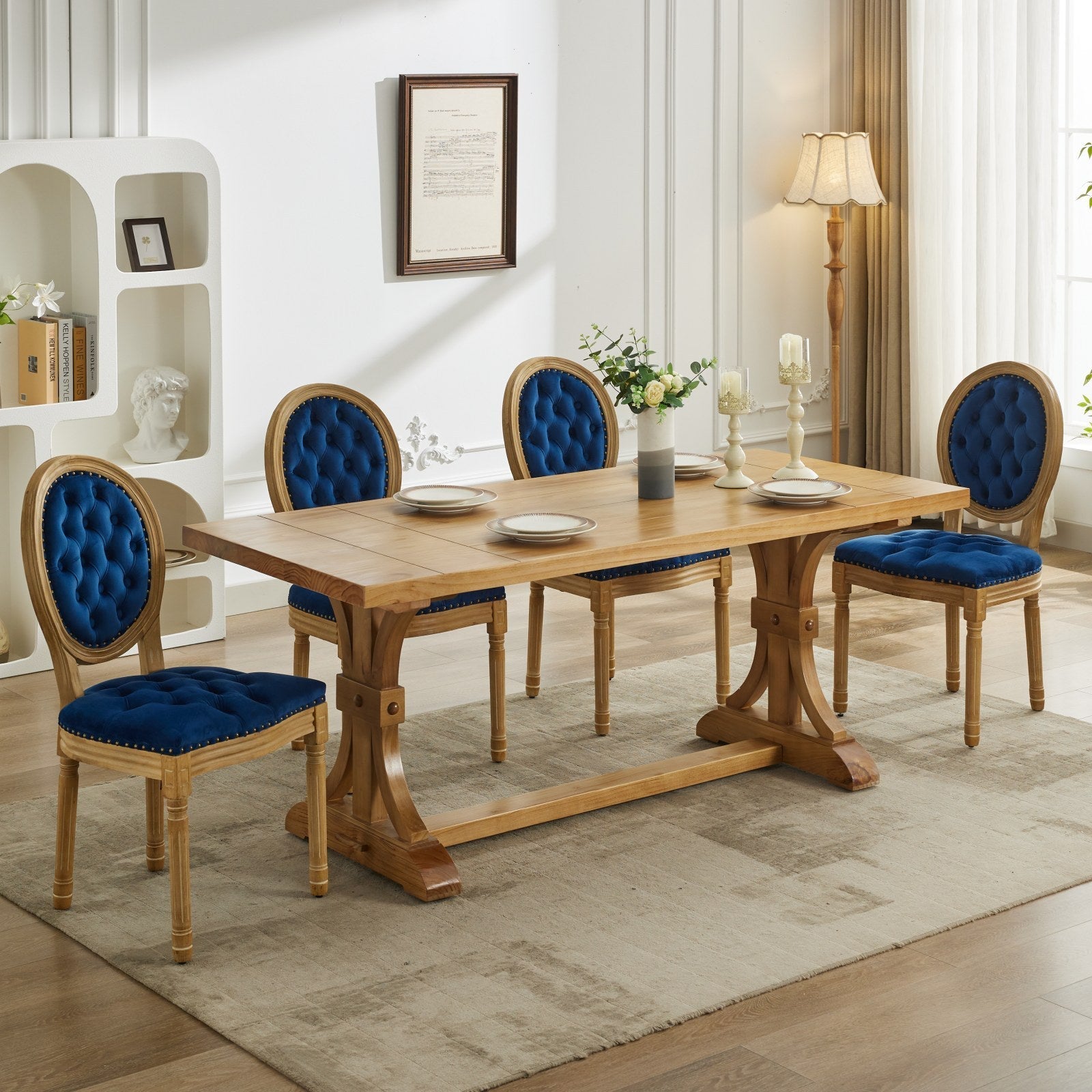 French Style Solid Wood Frame Velvet Dining Chairs (Set of 2)