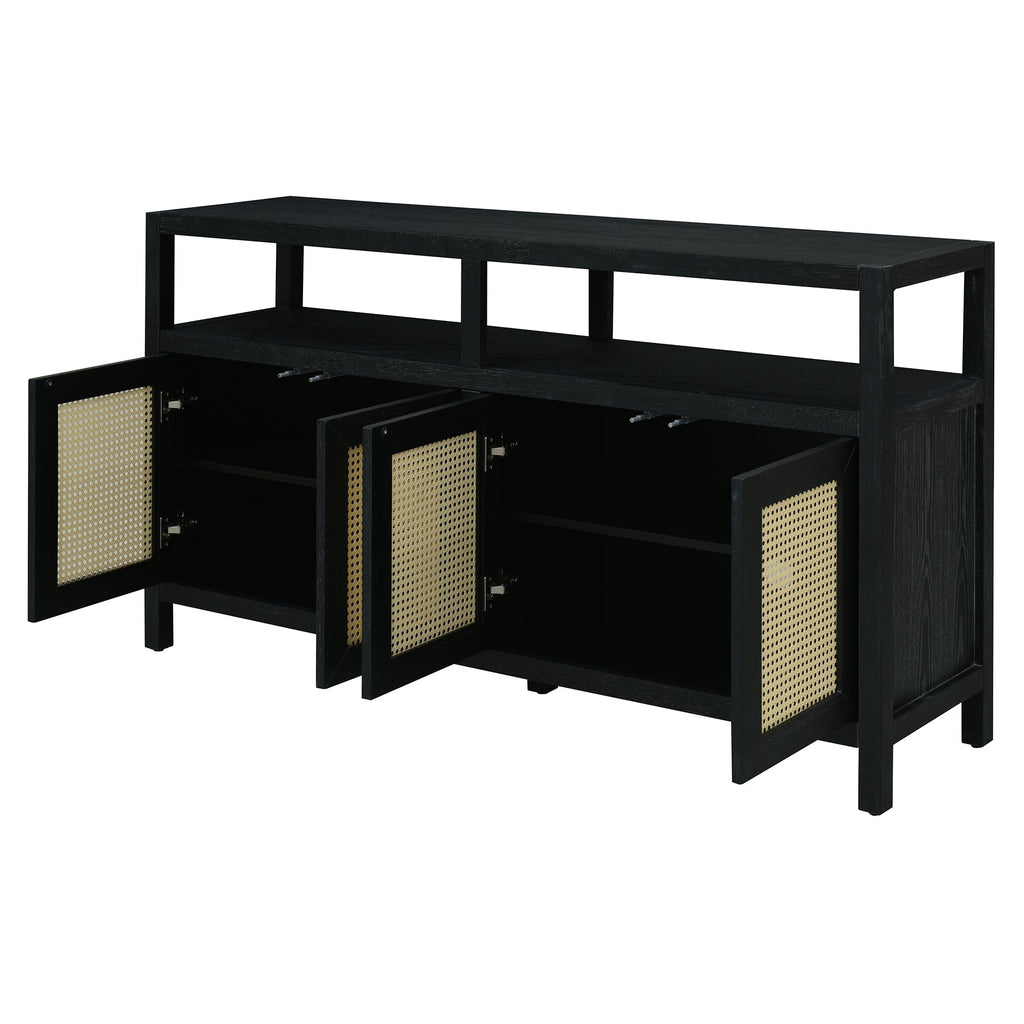Bohemian Style Rattan Storage Cabinet with 3-position Adjustable Shelves