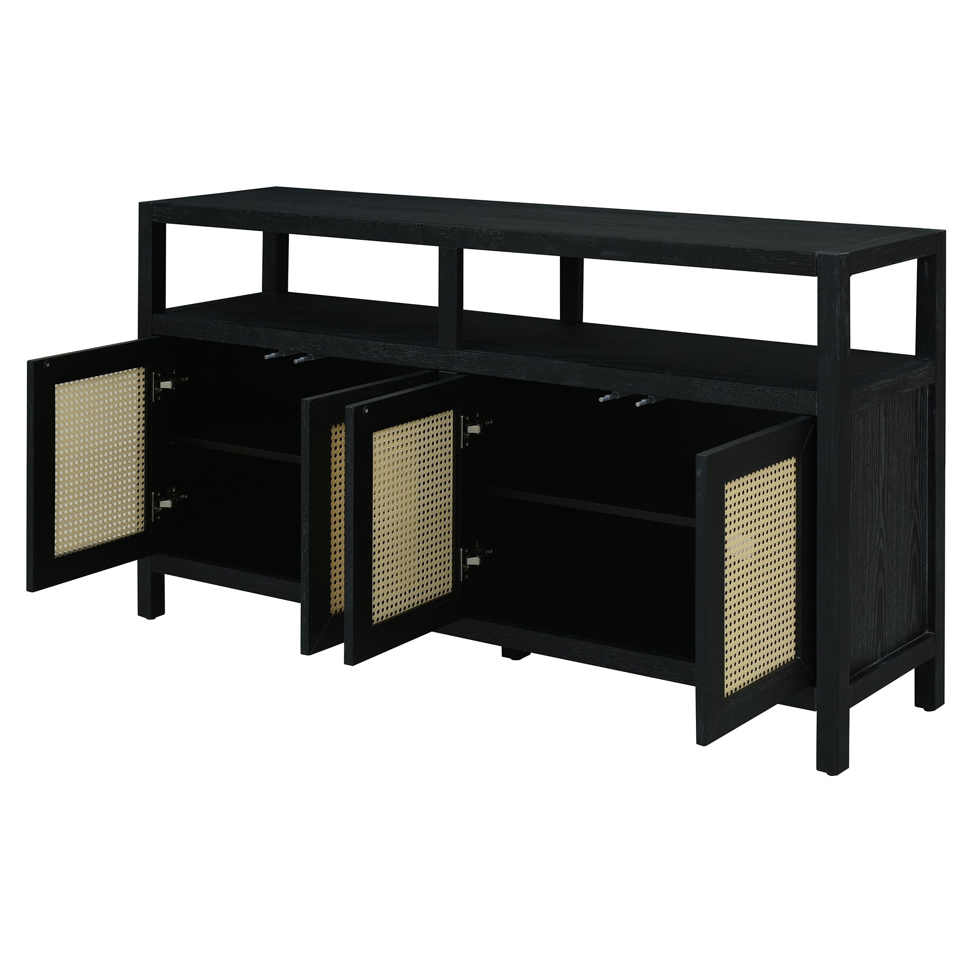 Bohemian Style Rattan Storage Cabinet with 3-position Adjustable Shelves