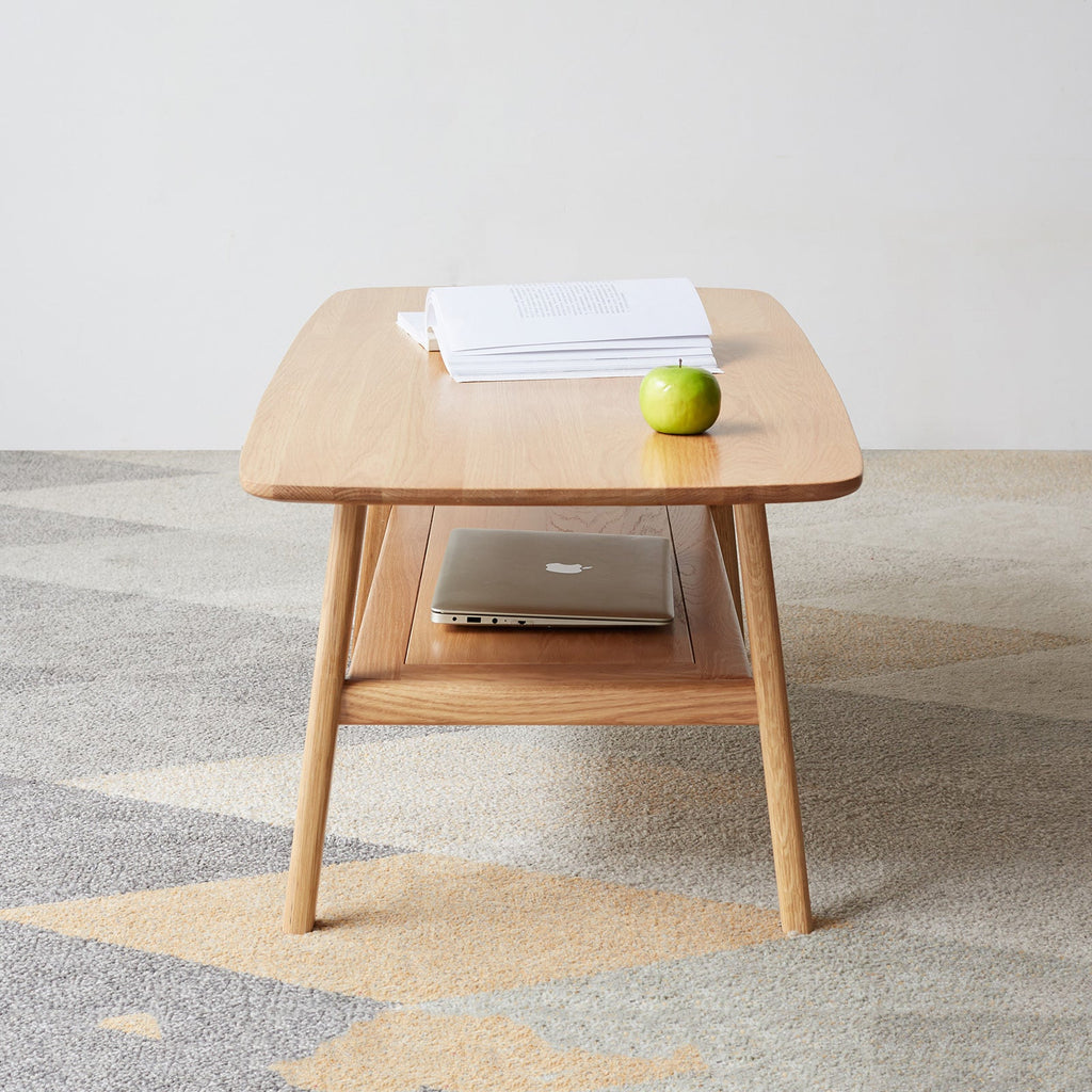 Natural Oak Coffee Table with Storage Shelf