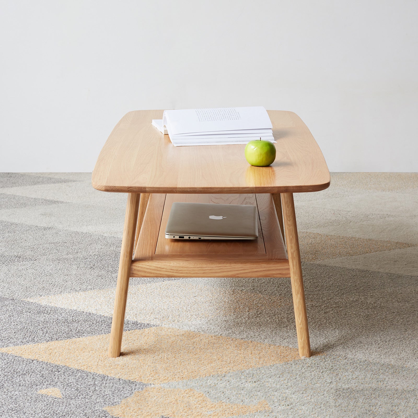 Natural Oak Coffee Table with Storage Shelf