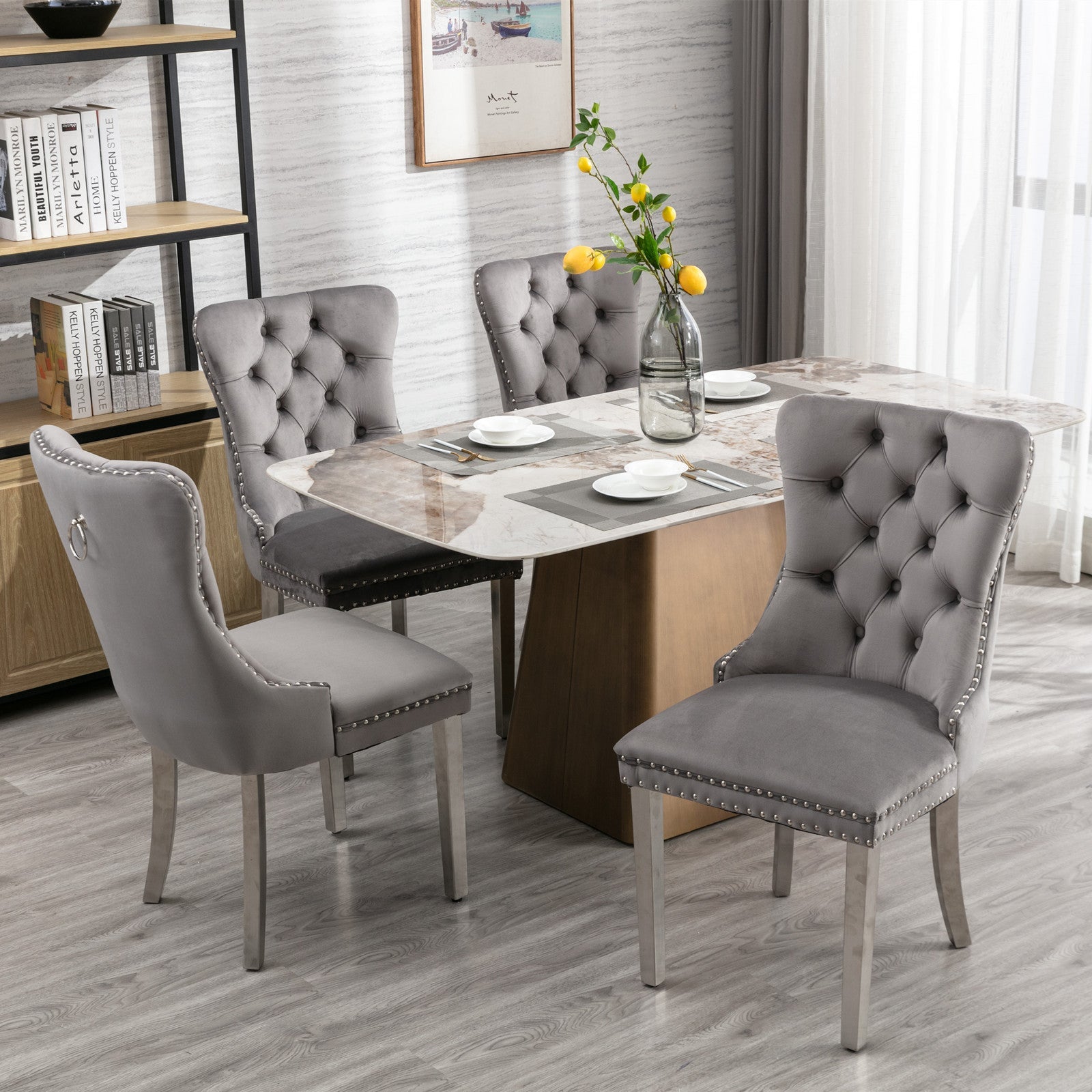 Modern High-end Tufted Solid Wood Velvet Dining Chairs (Set of 2)