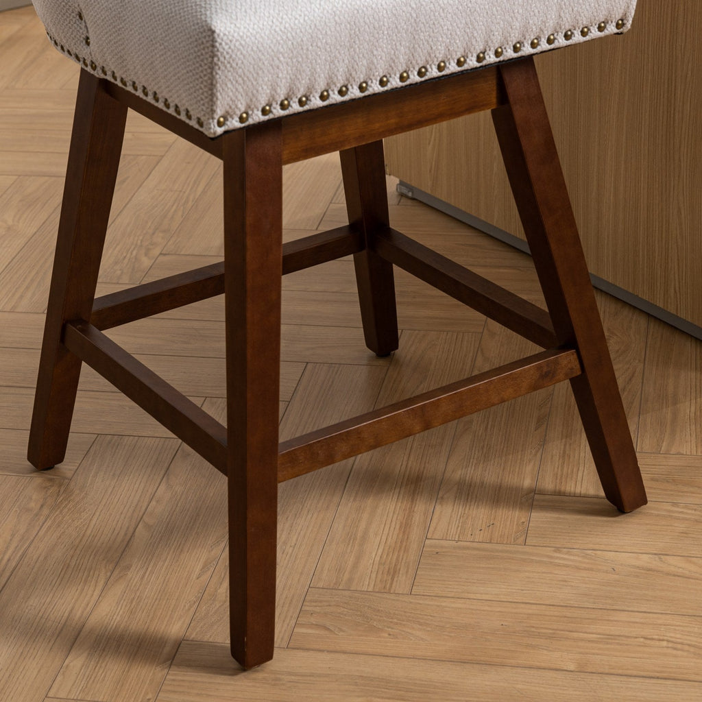 Upholstered Swivel Counter Height Bar Stools with Nailhead Trim (Set of 2)