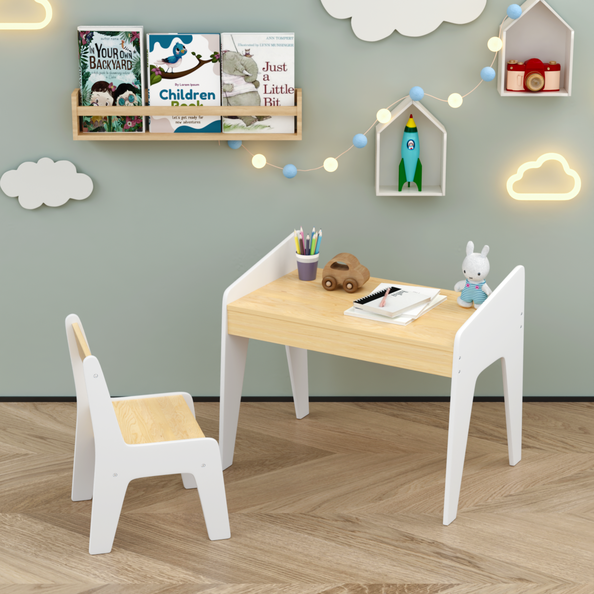 Kids Wooden Table Set with One Chair