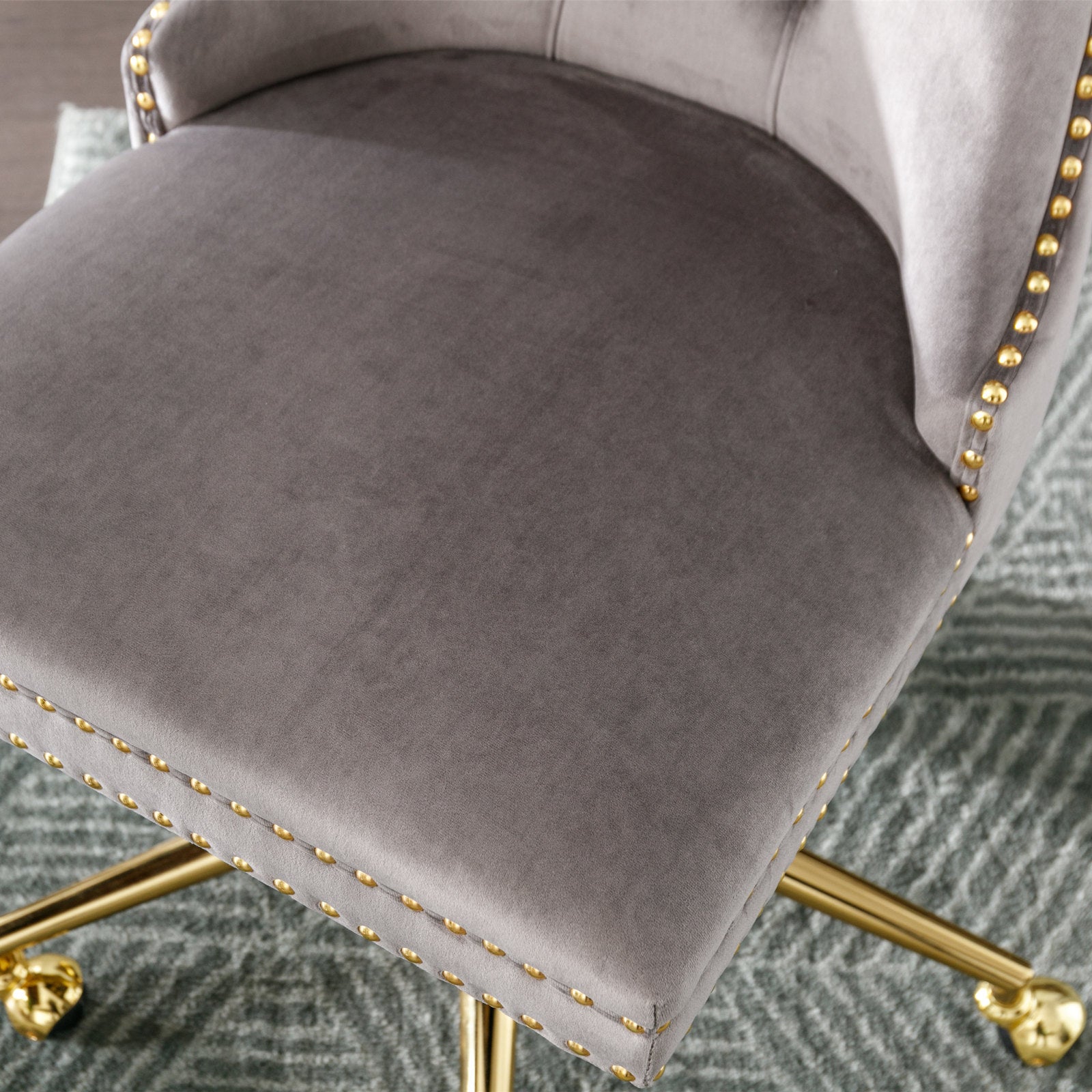 Adjustable Velvet Upholstered Tufted Button Home Office Chair