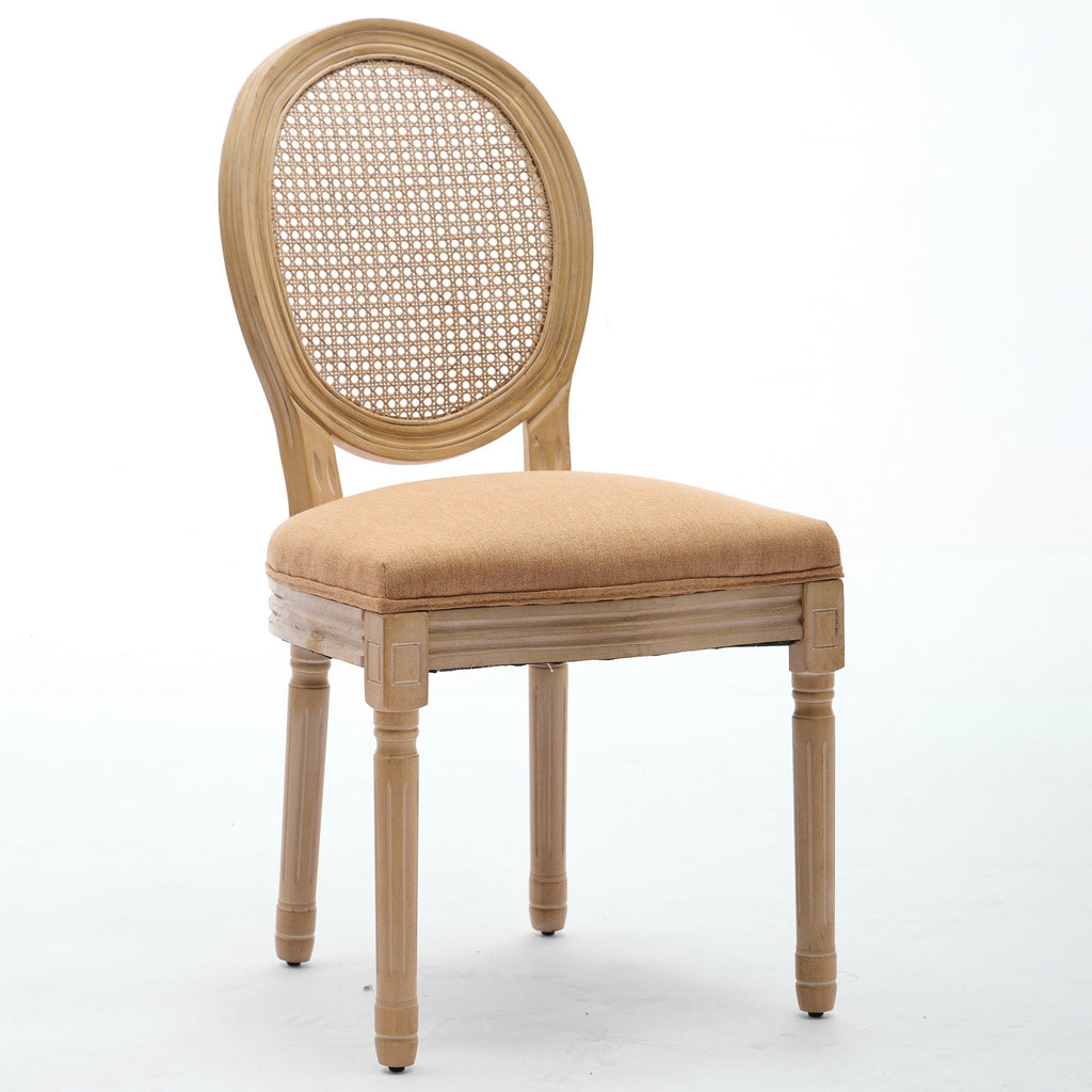 French Style Linen Fabric Rattan Back Dining Chairs (Set of 2)
