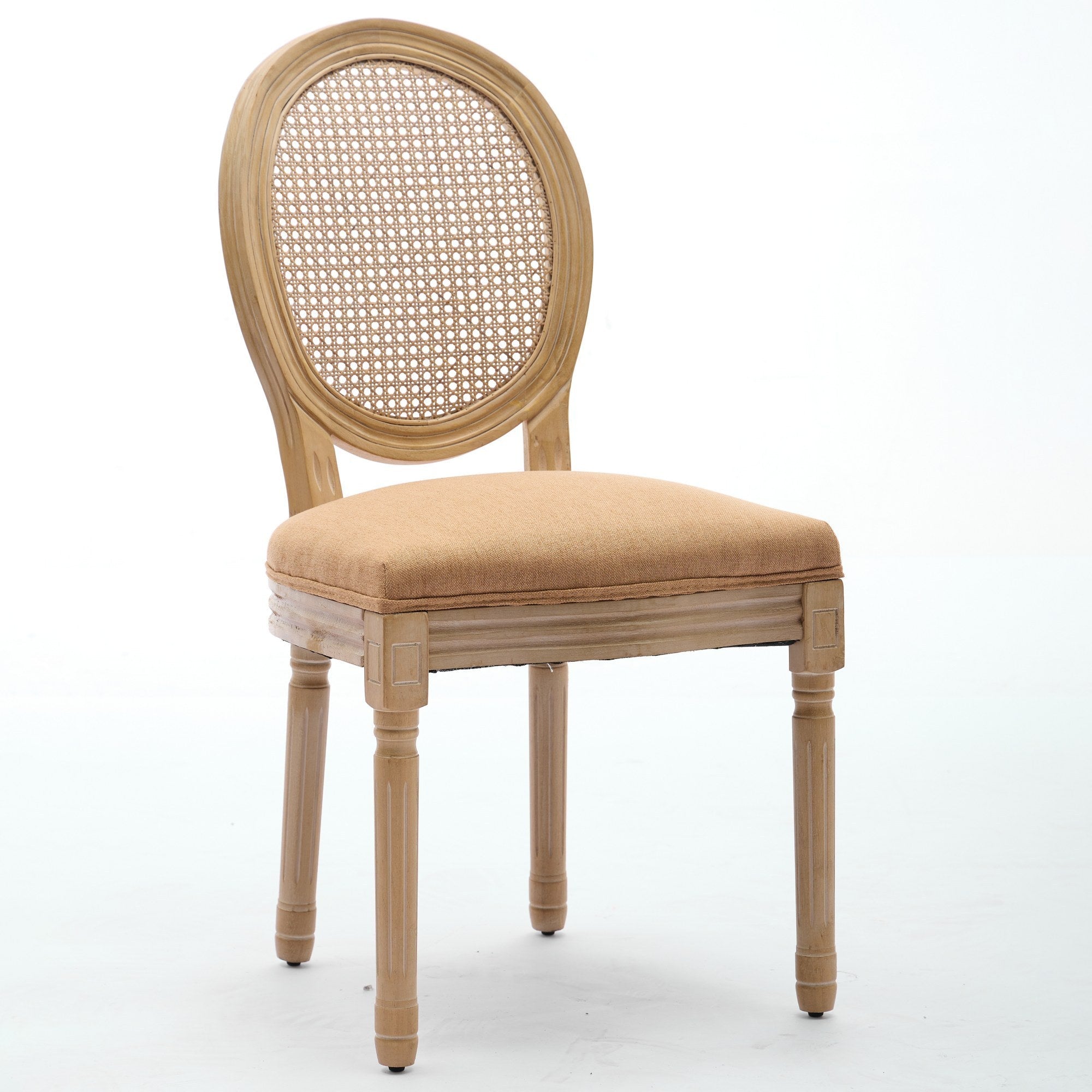 French Style Linen Fabric Rattan Back Dining Chairs (Set of 2)