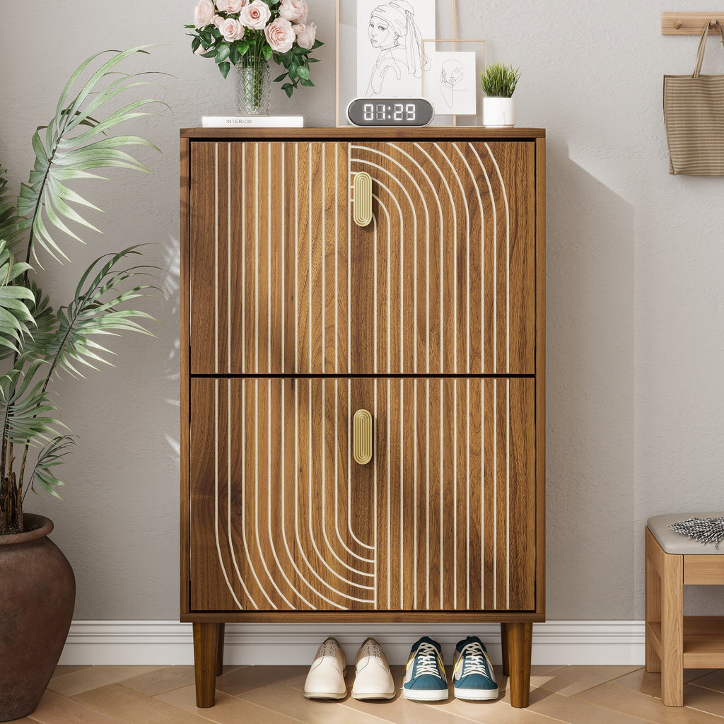 Modern Minimalist Shoe Storage Cabinet with 2 Flip Drawers