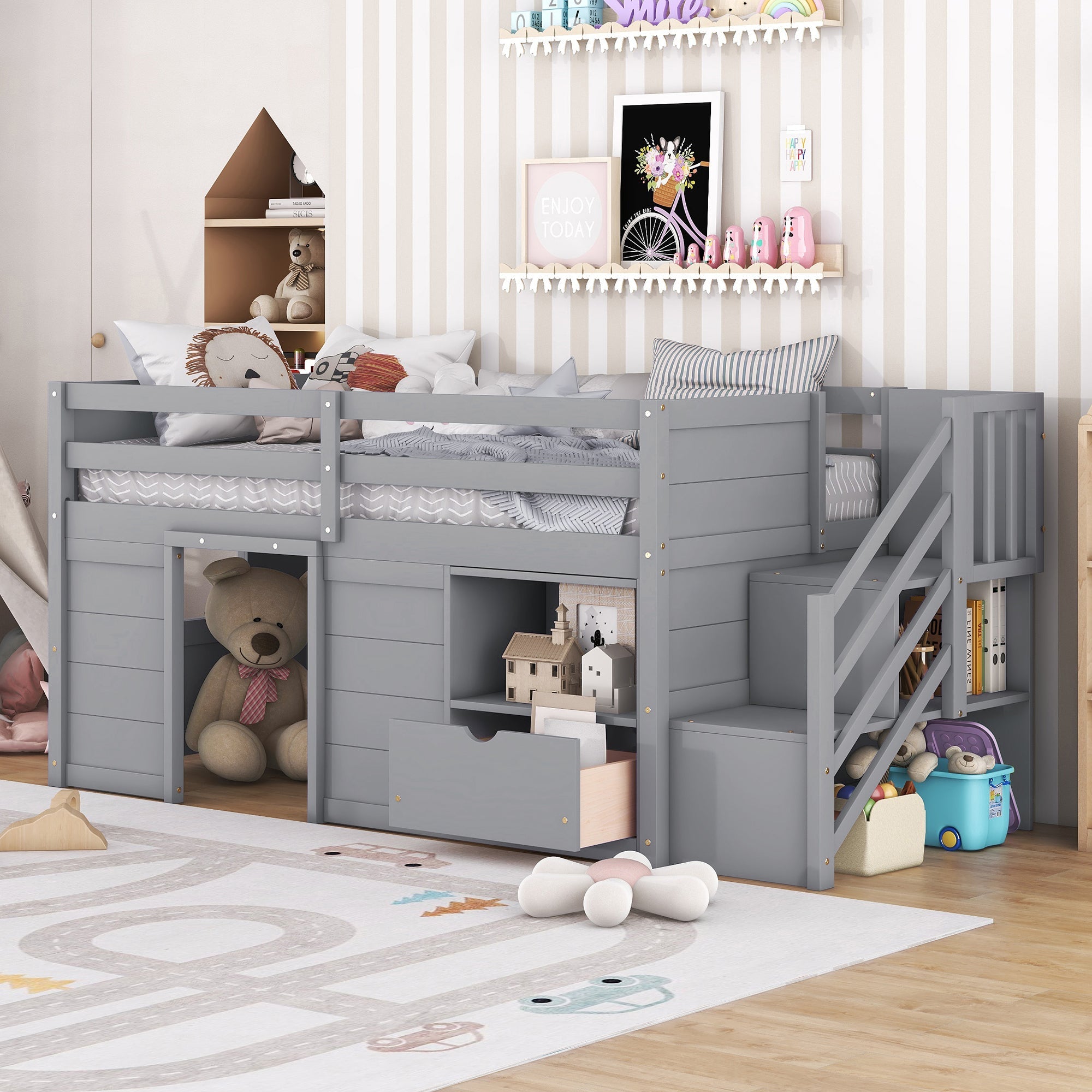 Solid Wood Twin Size Low Loft Bed