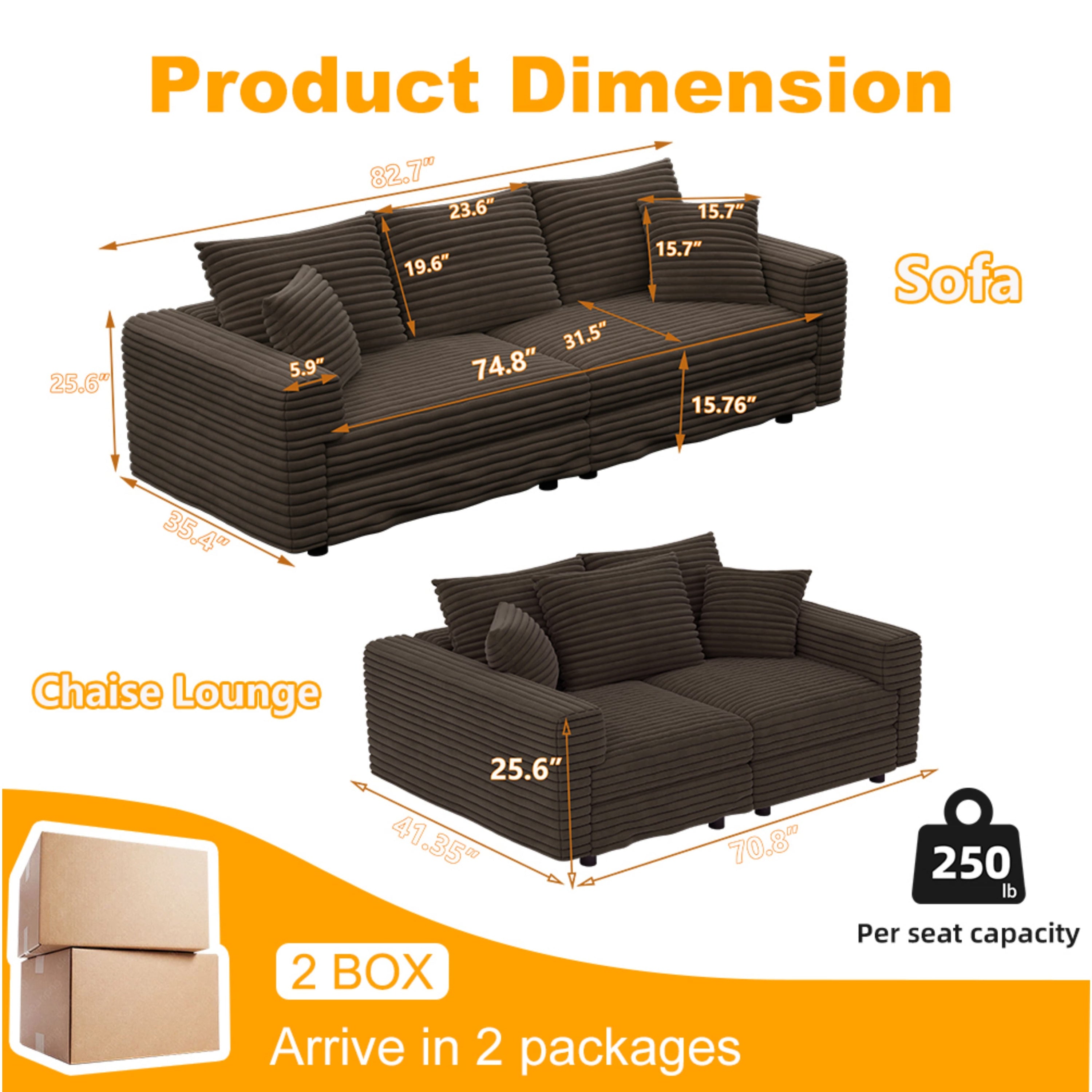 82.7' Modern Comfy Cloud Couch Sofa with Soft Pillows + Ottomans Option