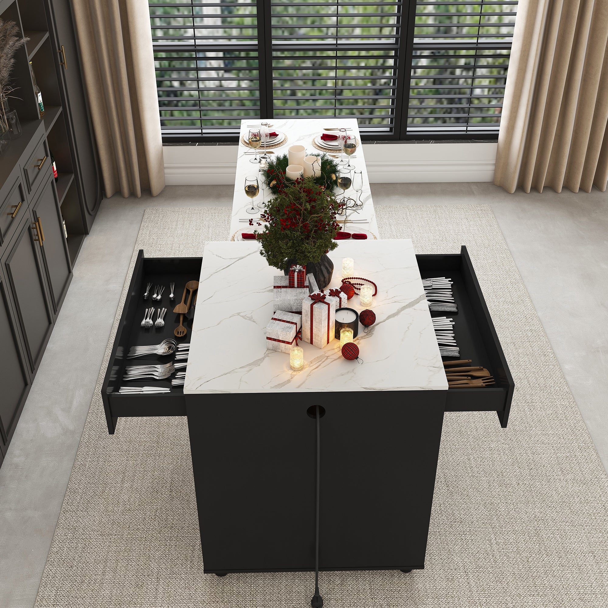Expandable Kitchen Island with Dining Table