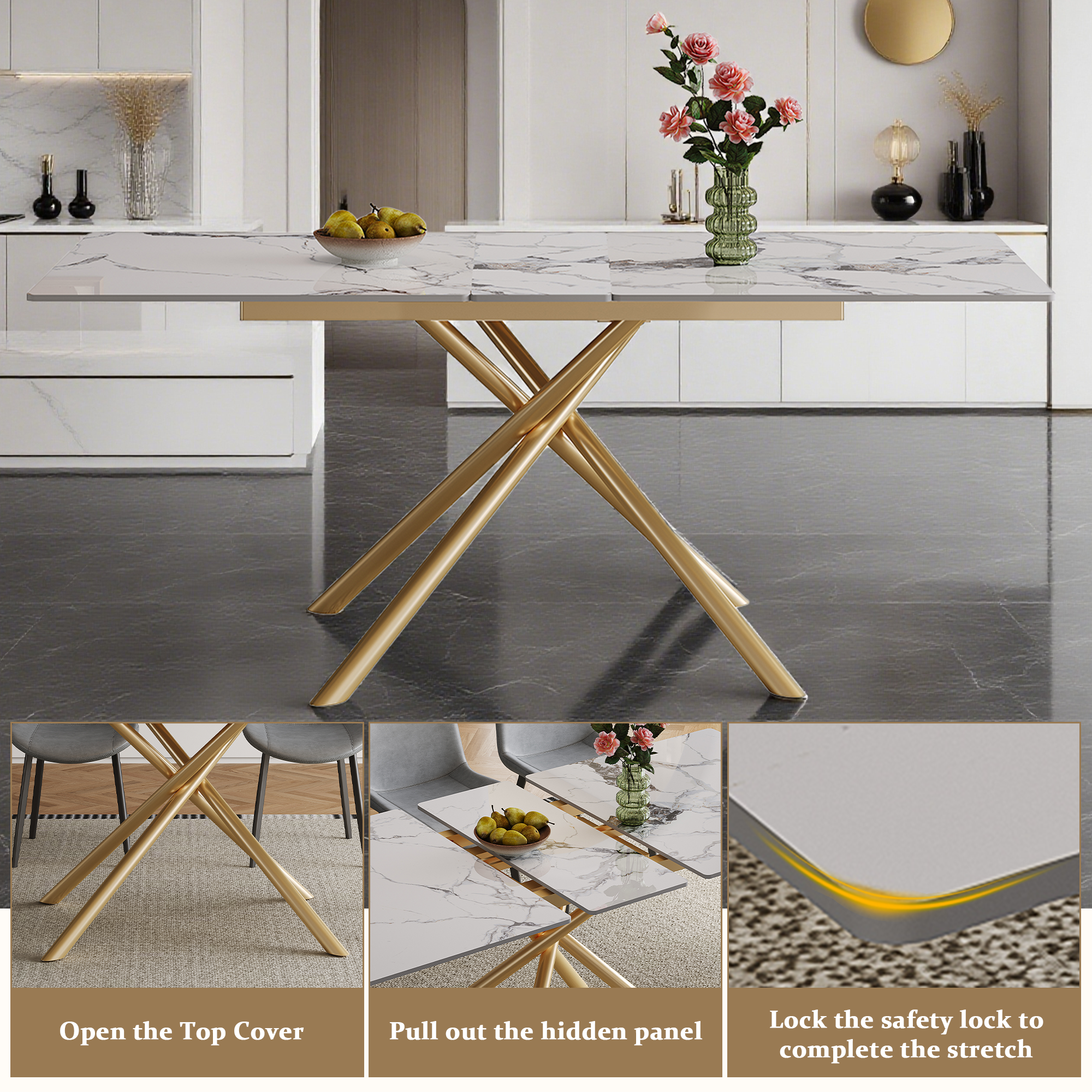 59-inch Modern rectangle Expandable Dining Table