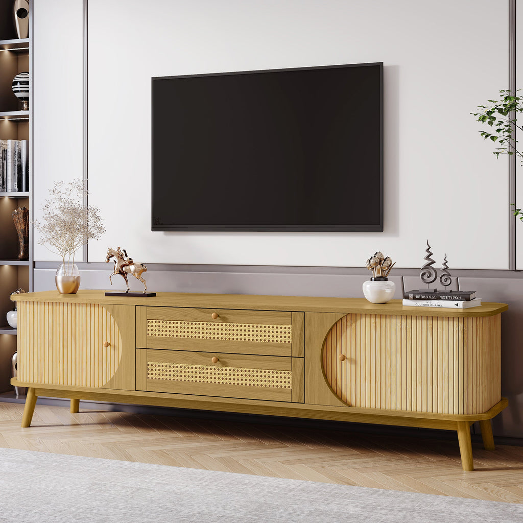 Modern Farmhouse Rattan TV Stand  Up to 75''