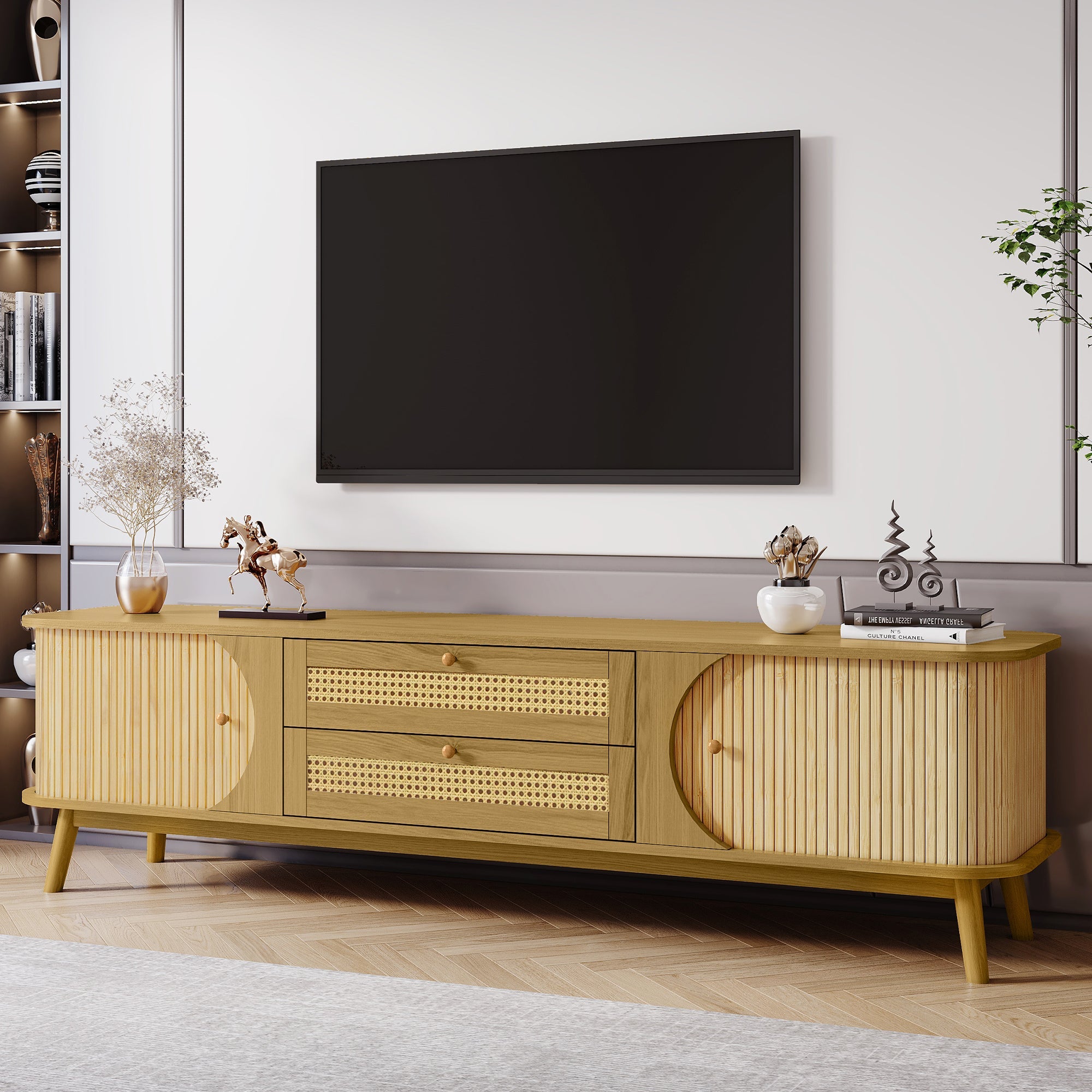 Modern Farmhouse Rattan TV Stand  Up to 75''