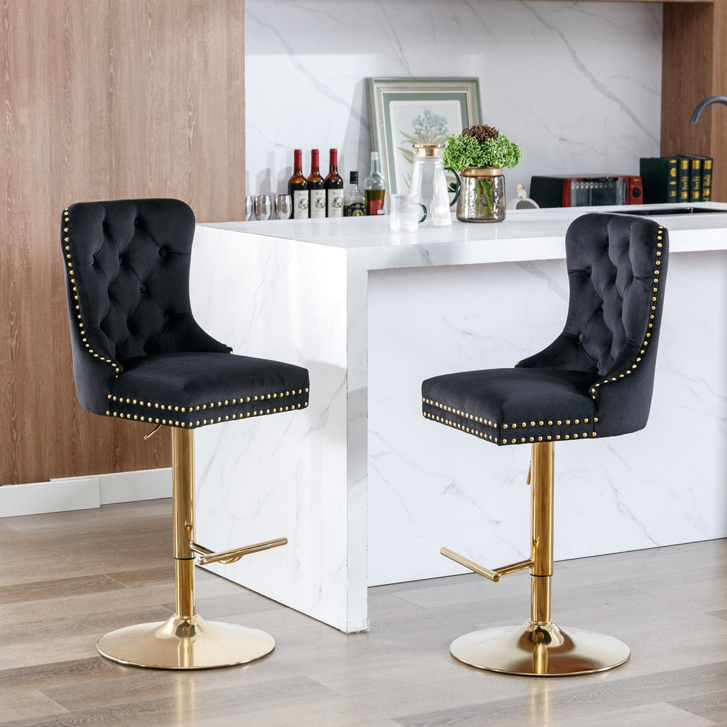 Modern Upholstered Swivel Velvet Barstools (Set of 2)