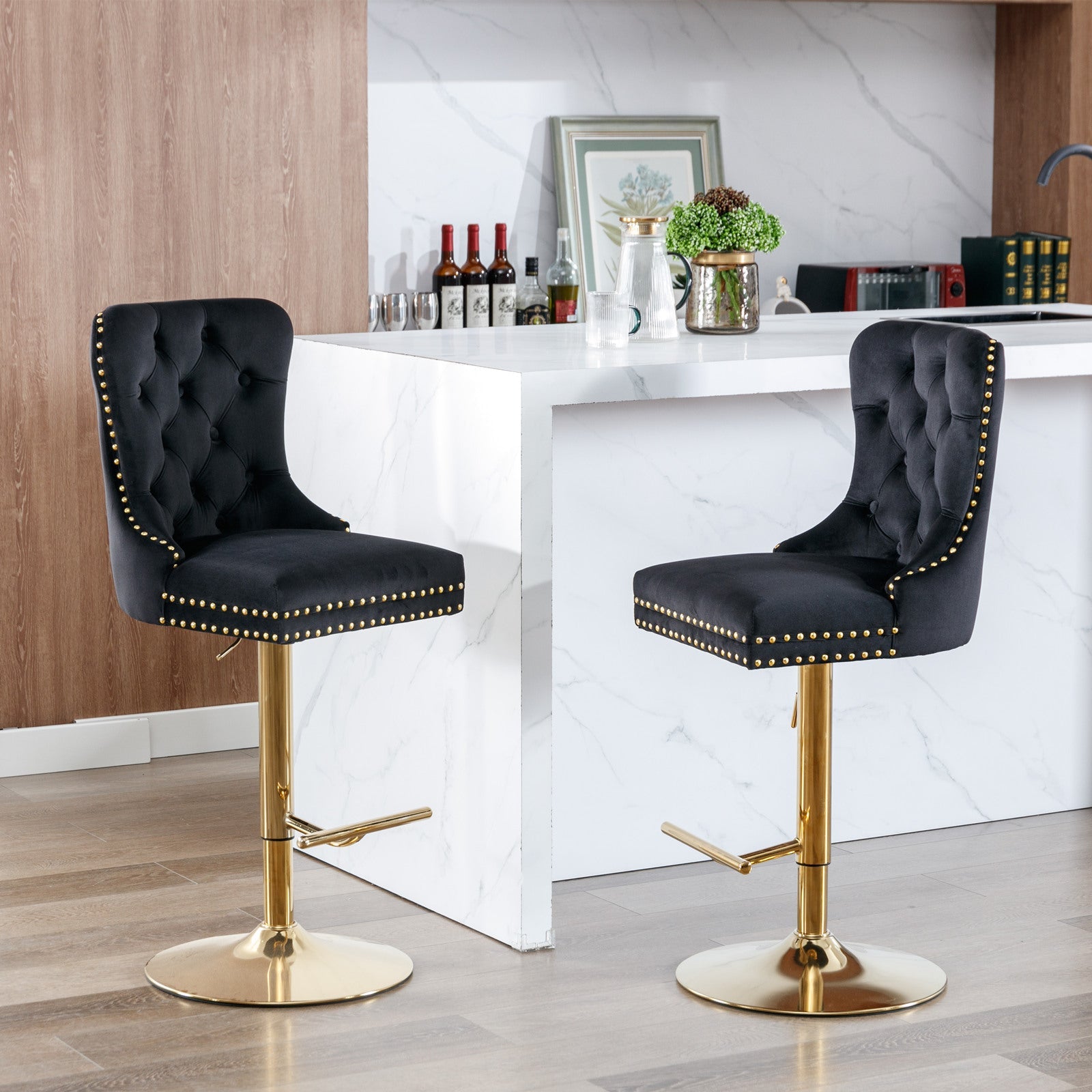 Modern Upholstered Swivel Velvet Barstools (Set of 2)