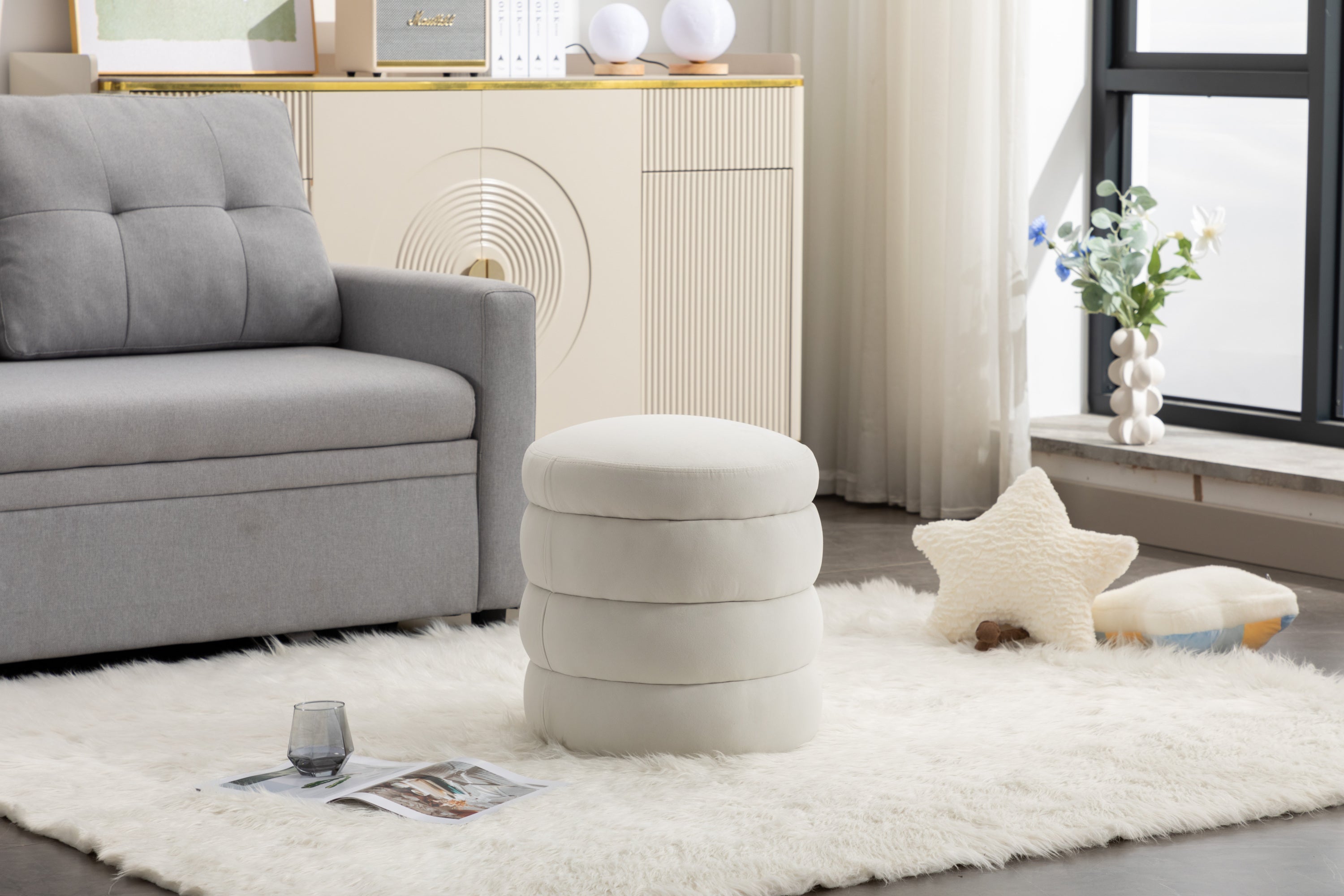 Boucle/Velvet Round Ottoman Footrest Stool