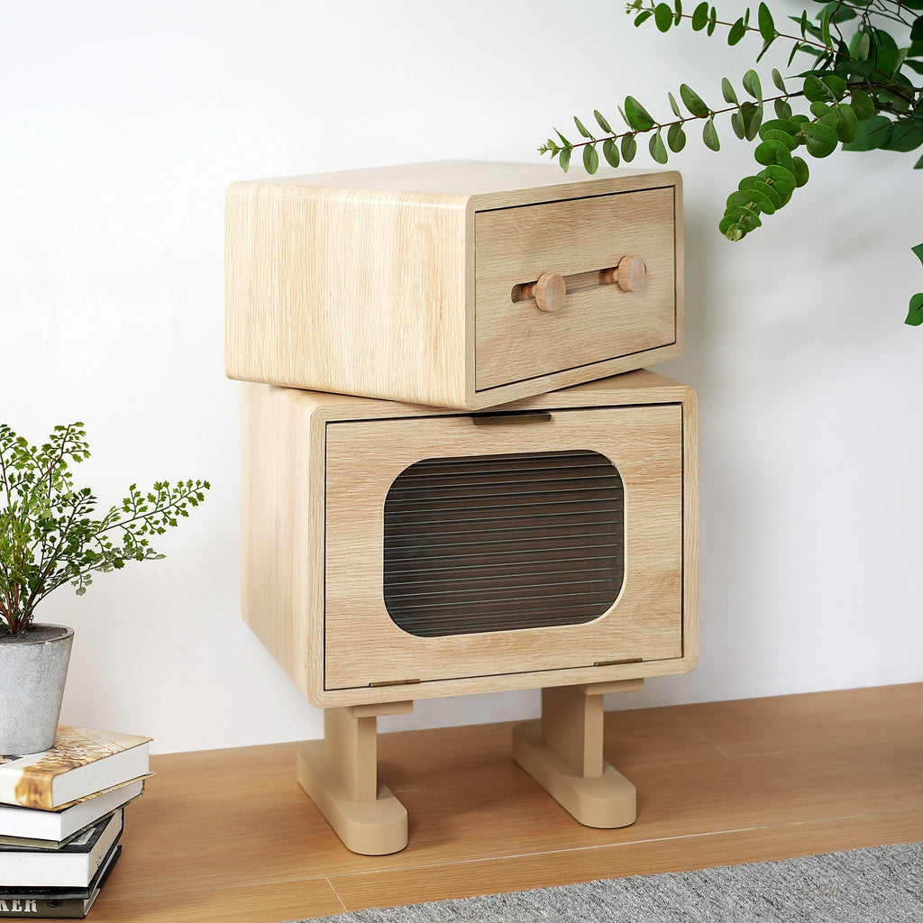 Rotating Robot Side Table with Storage