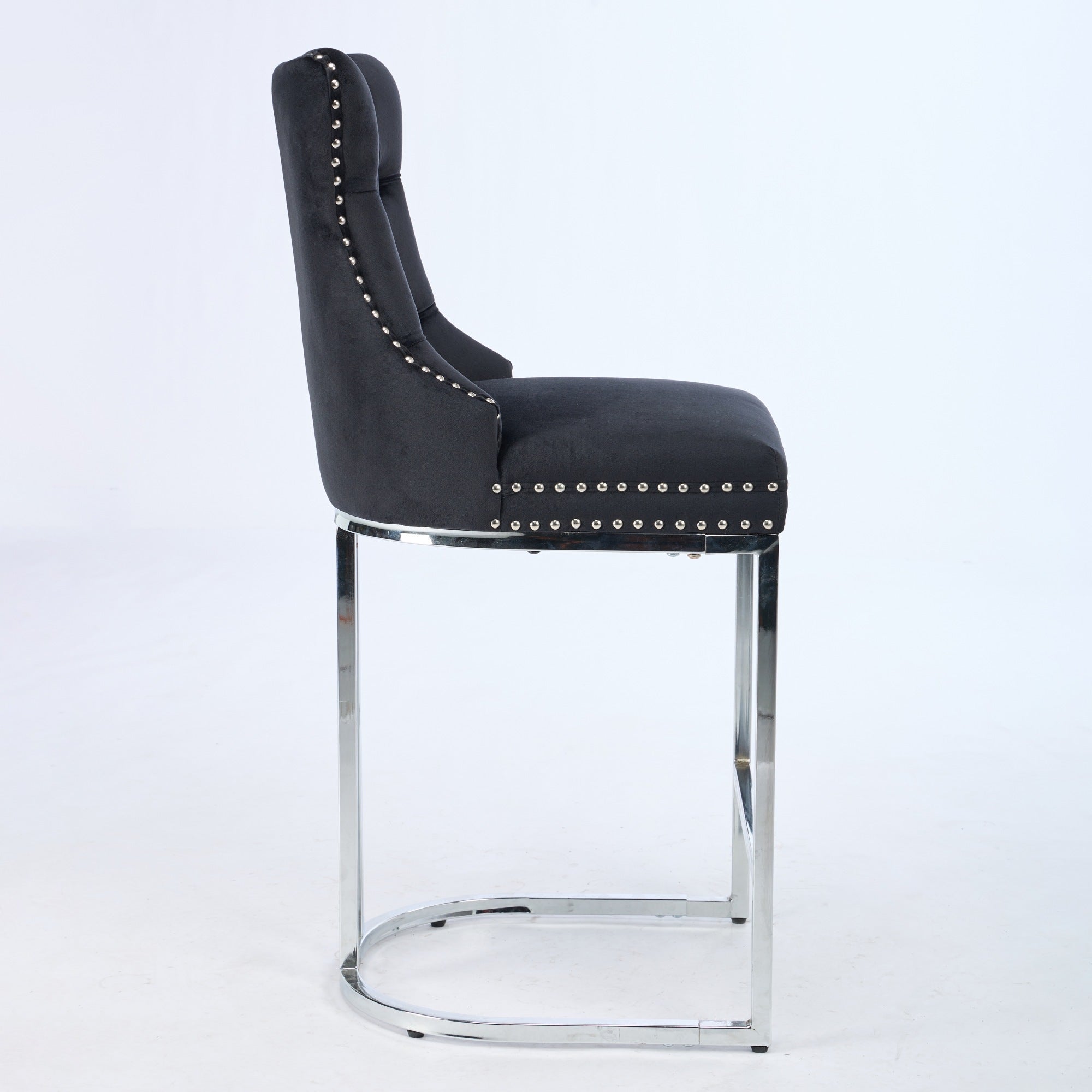 Luxury Elegant Nailhead Trim Tufted Velvet Bar Stools (Set of 2)