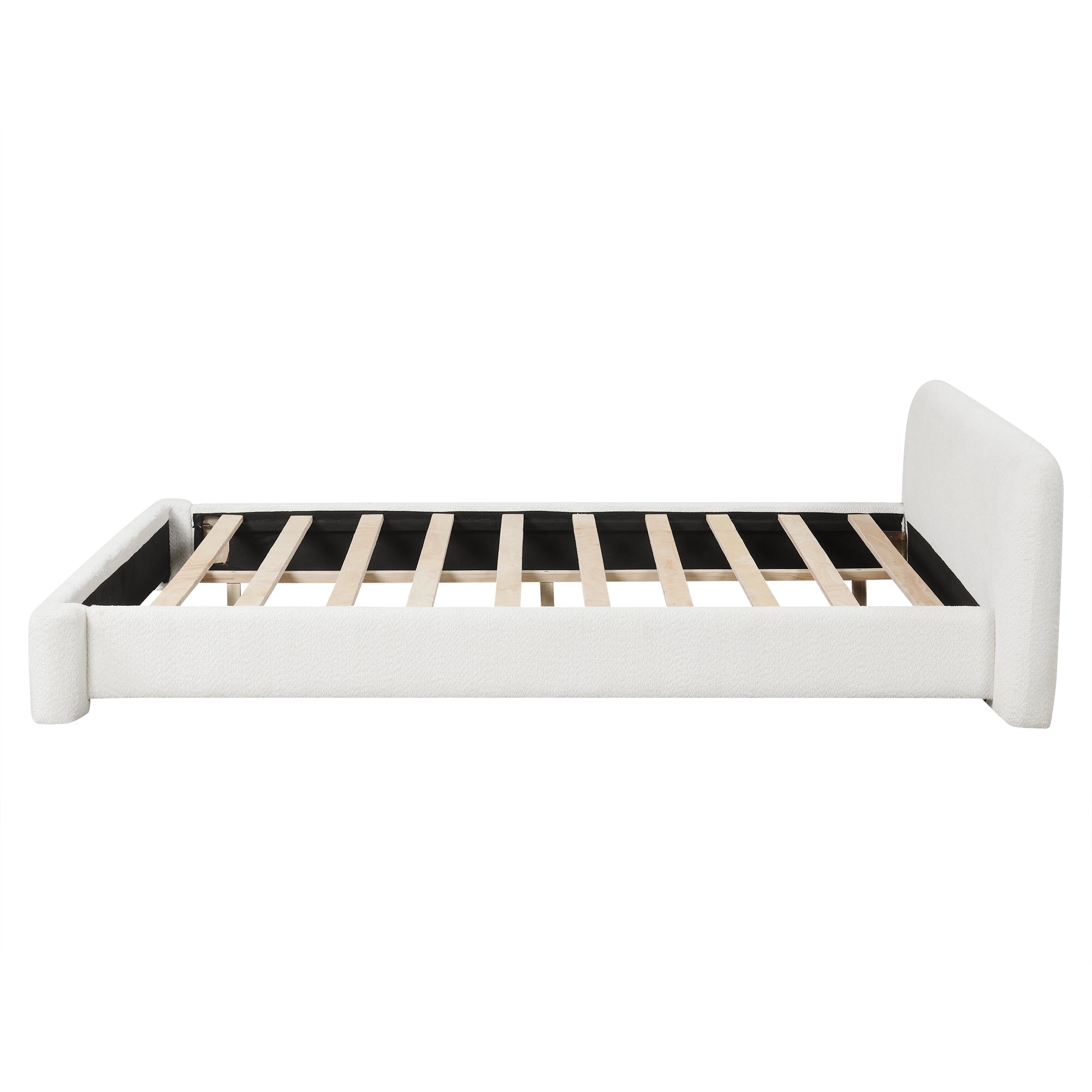 Cozy White Bouclé Upholstered Wood Bed