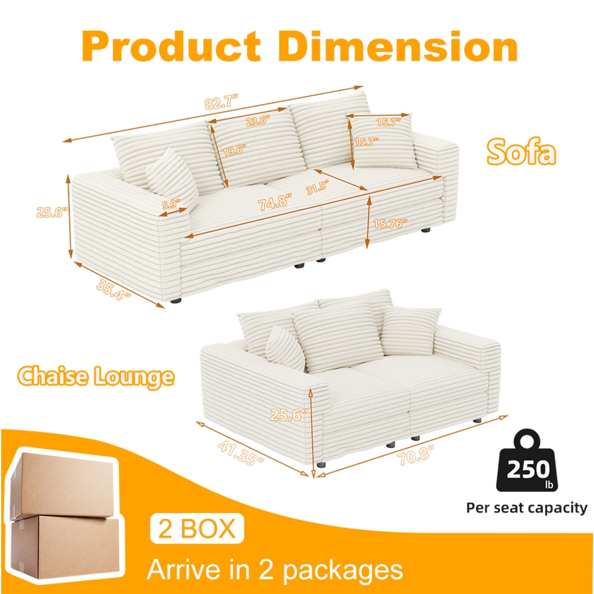 82.7' Modern Comfy Cloud Couch Sofa with Soft Pillows + Ottomans Option