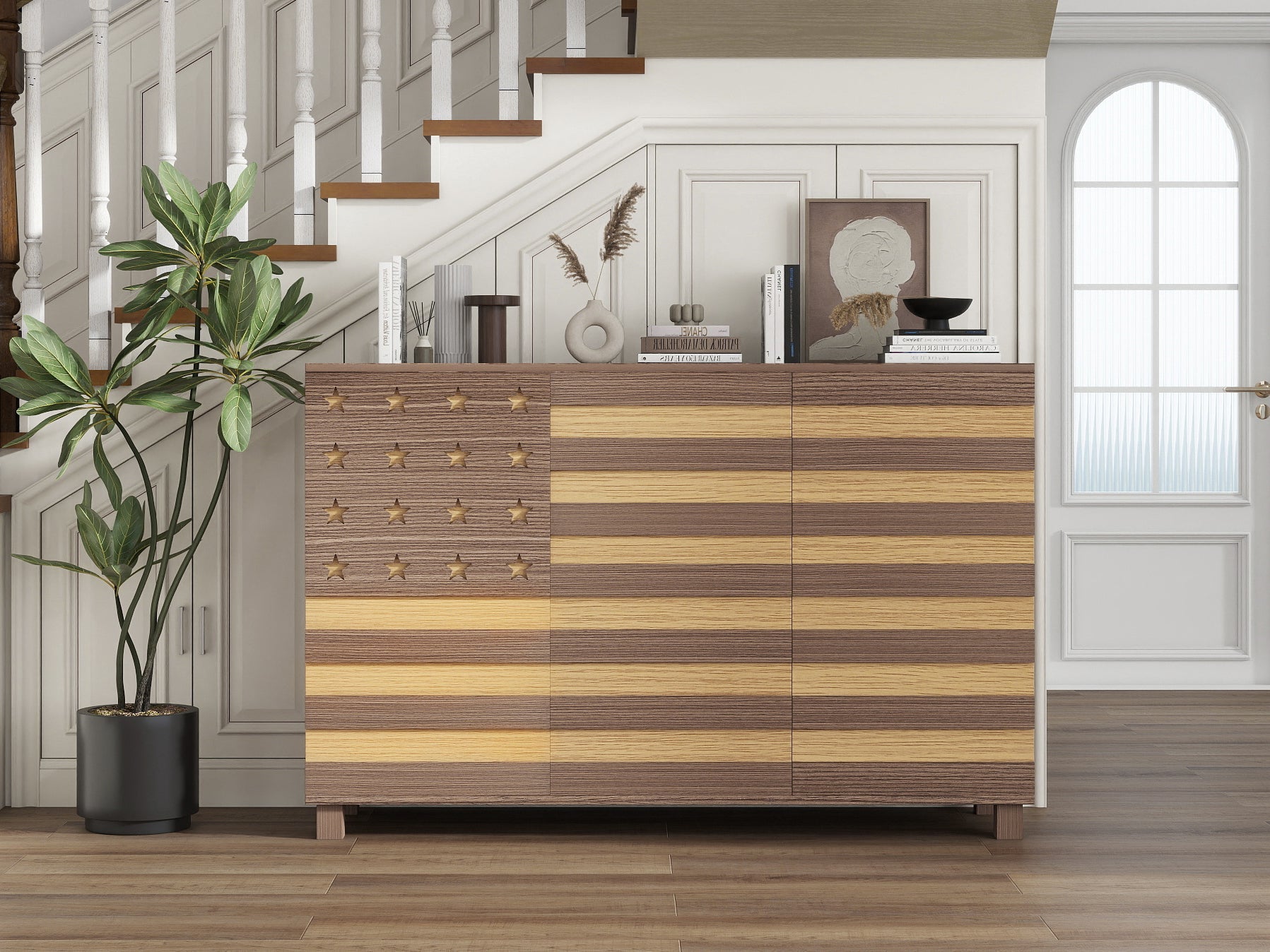 55' Buffet Sideboard Cabinet with Hand Carved Craftsmanship