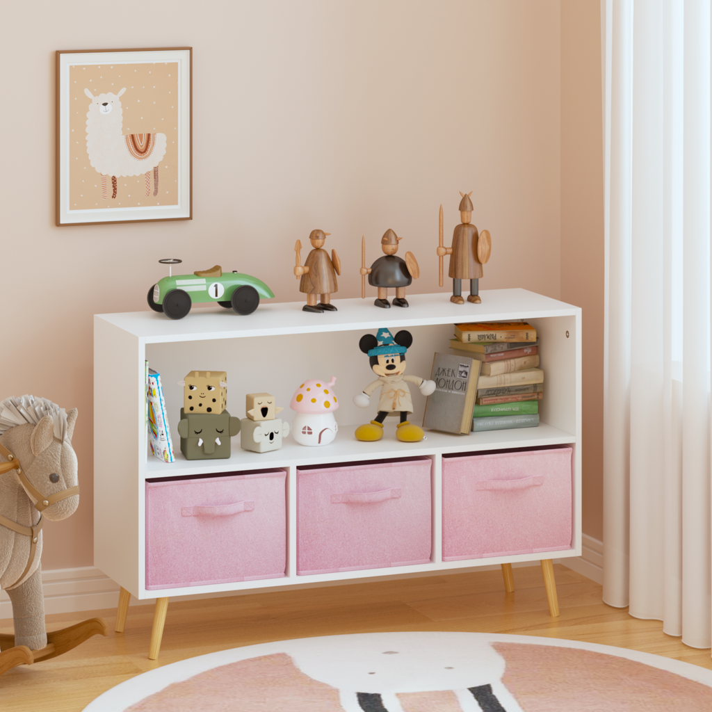 Children's Book Display Kids Bookcase with 3 Fabric Bins