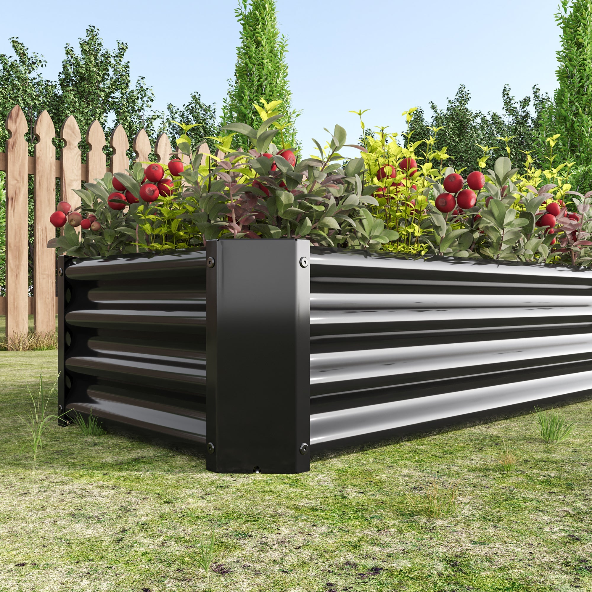 4x2x1ft Metal Raised Garden Bed Black Rectangle Planter Box Vegetables Herbs