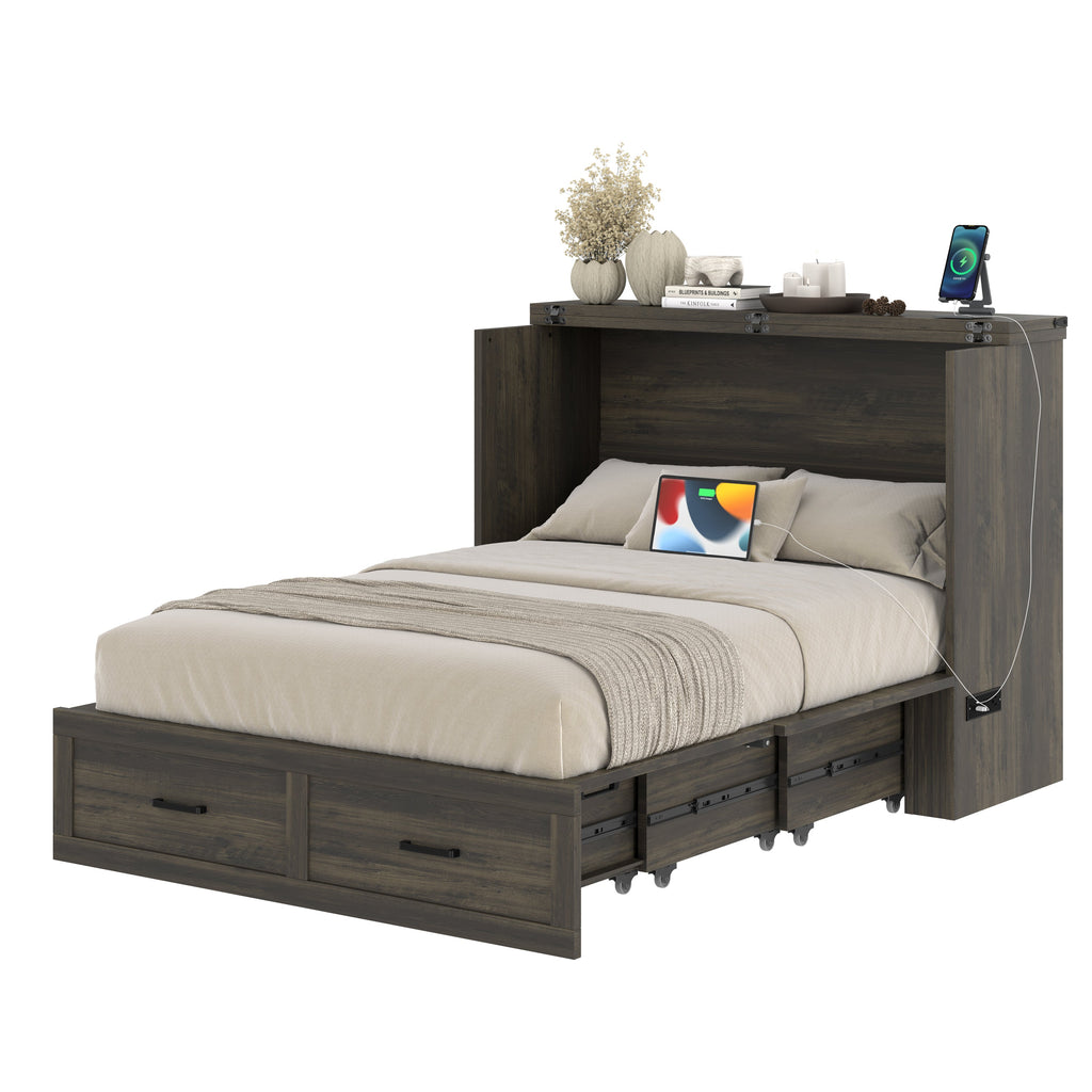 Murphy Bed Cabinet Full Size with Charging Station
