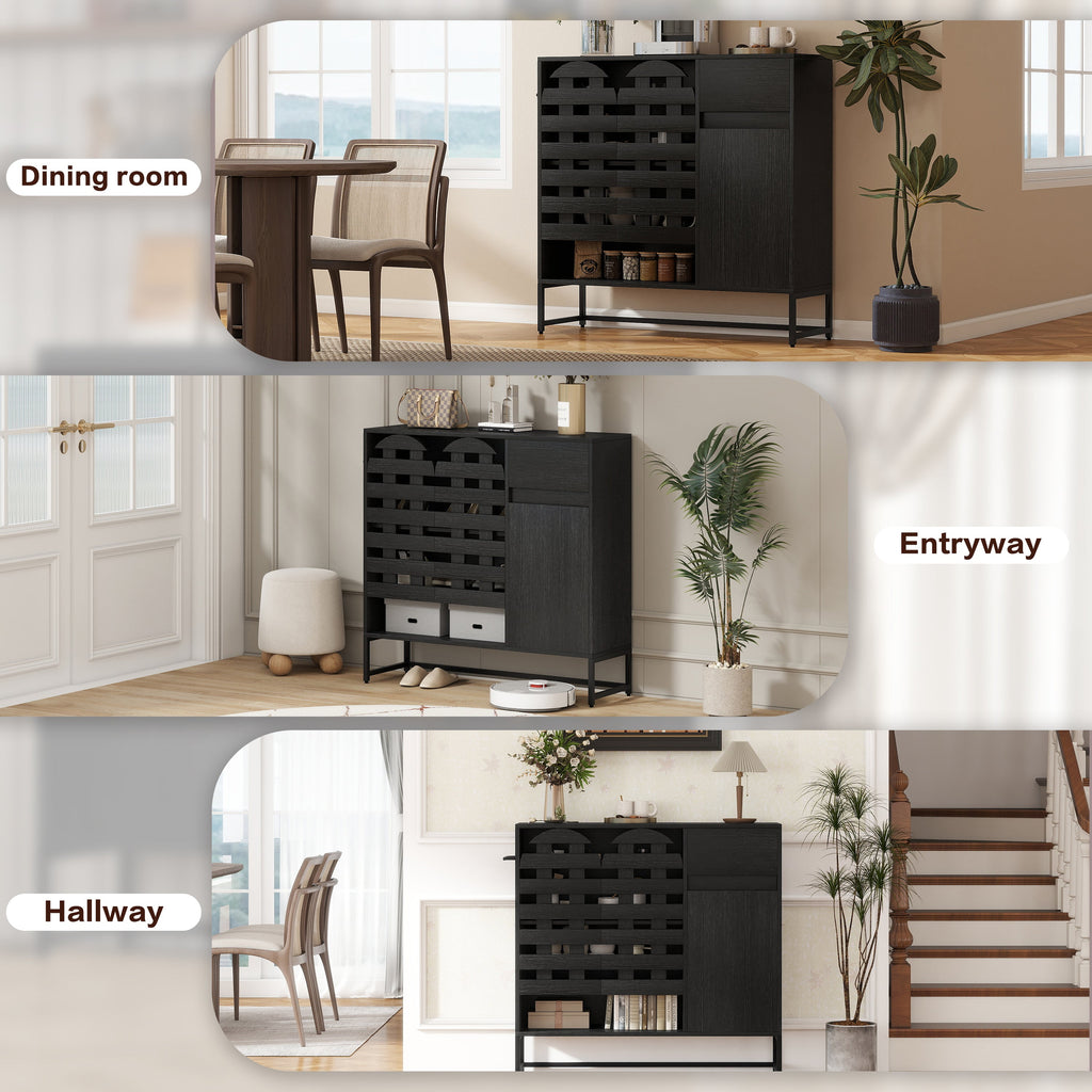44.49' Black Woven Door Accent Cabinets