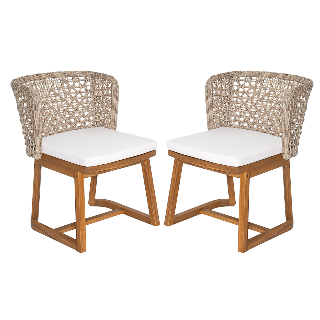 Outdoor Acacia Wood Dining Chairs with Beige Cushion (Set of 2)