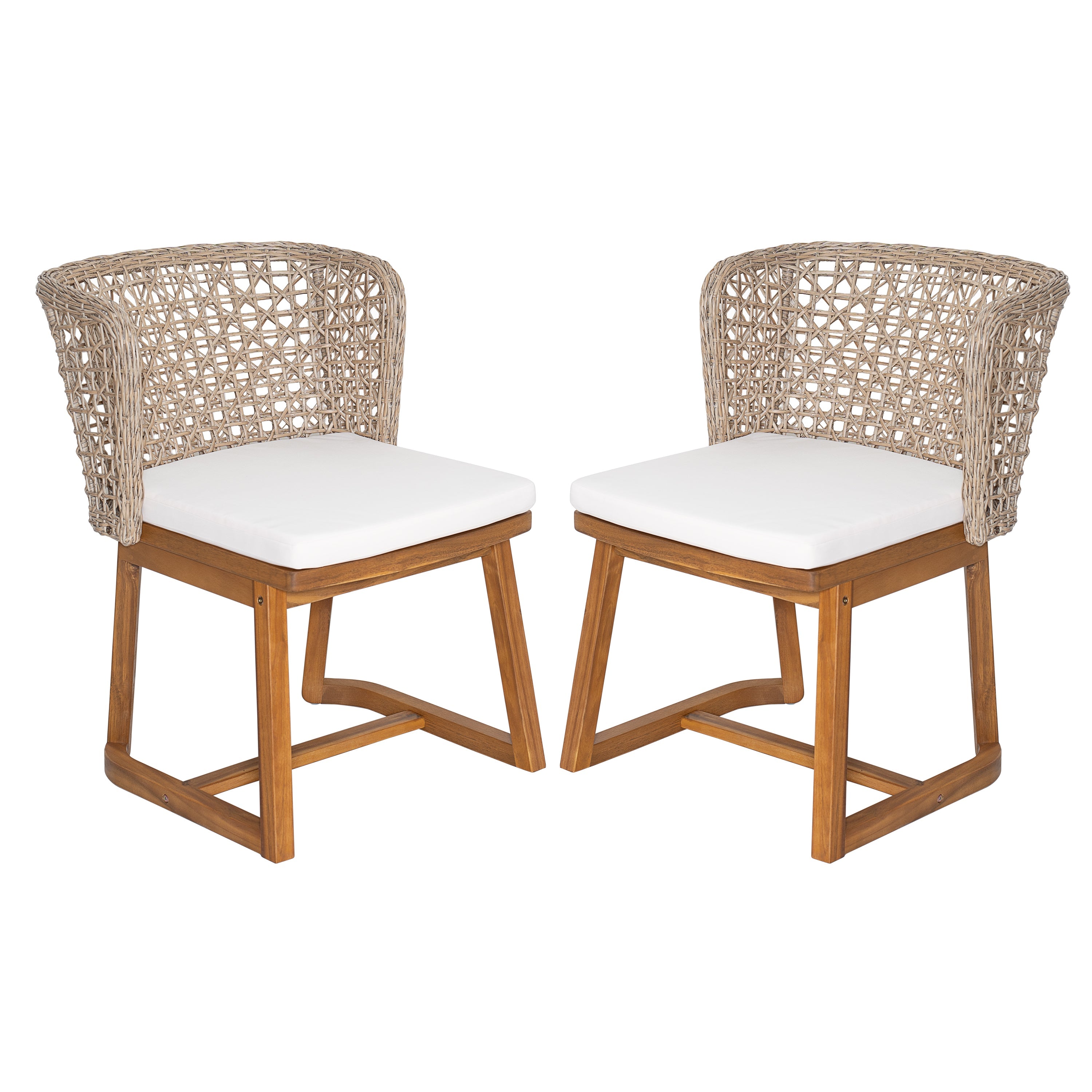 Outdoor Acacia Wood Dining Chairs with Beige Cushion (Set of 2)